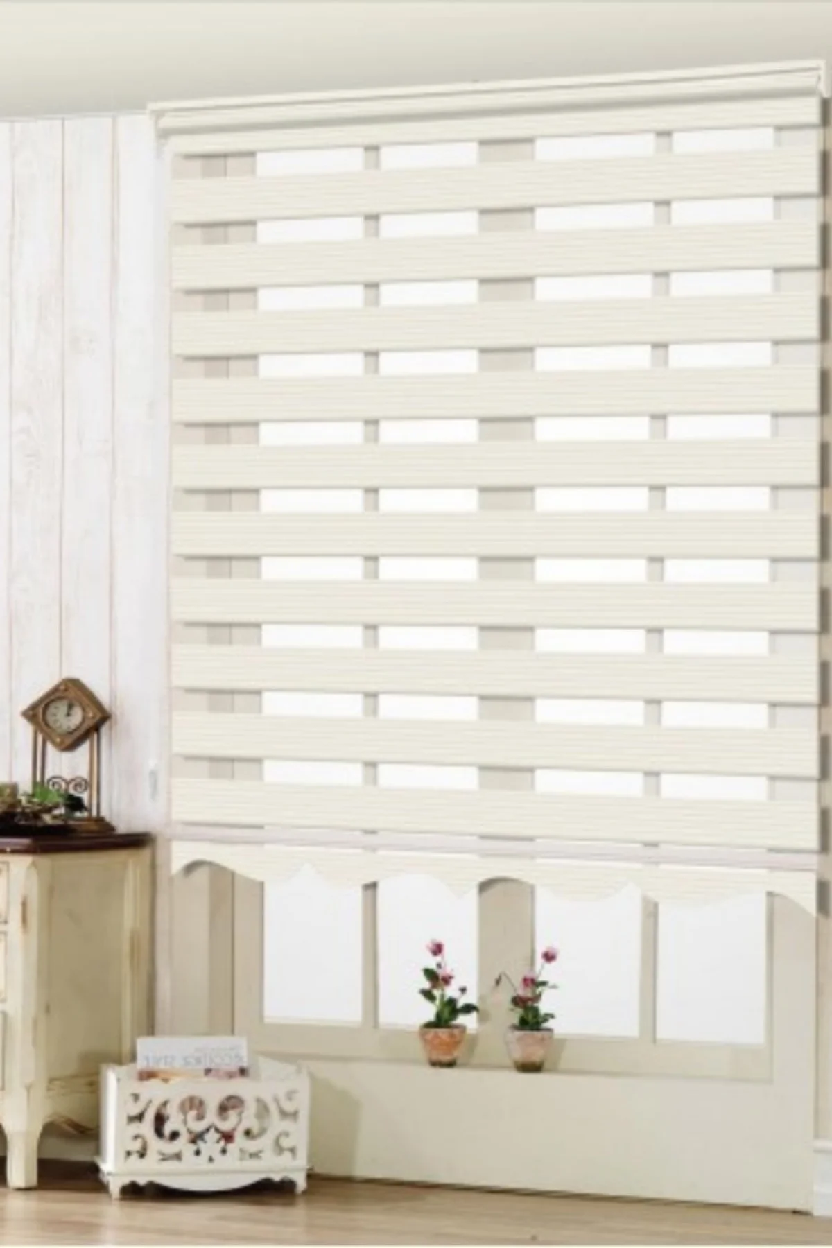 Modern Geniş Pliseli Krem Zebra Stor Perde , Alüminyum Kasalı Yük