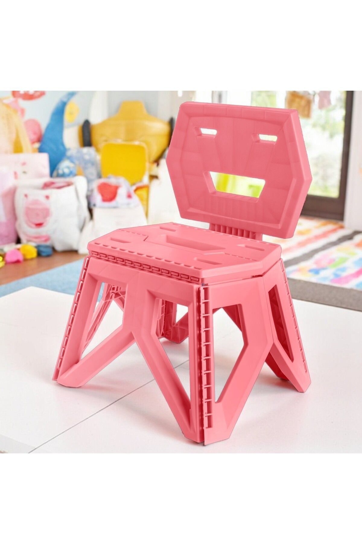 Ferah Plastik Modern Geometrik Katlanabilir Çocuk Kamp Sandalyesi, Taşinabilir,