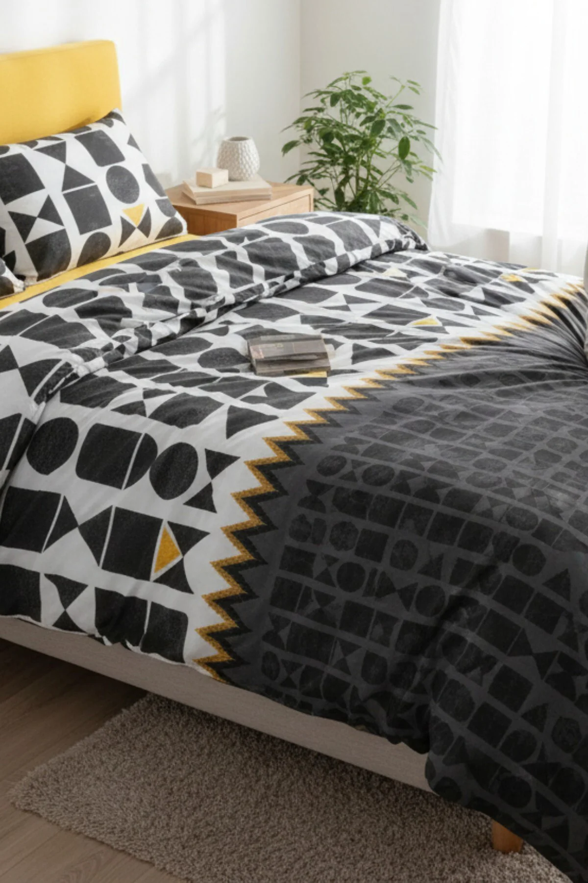 Modern Geometrik Desenli Premium Nevresim Seti - %100 Pamuk – Siy Modern Geometrik Desenli Premium Nevresim Seti - %100 Pamuk – Siy