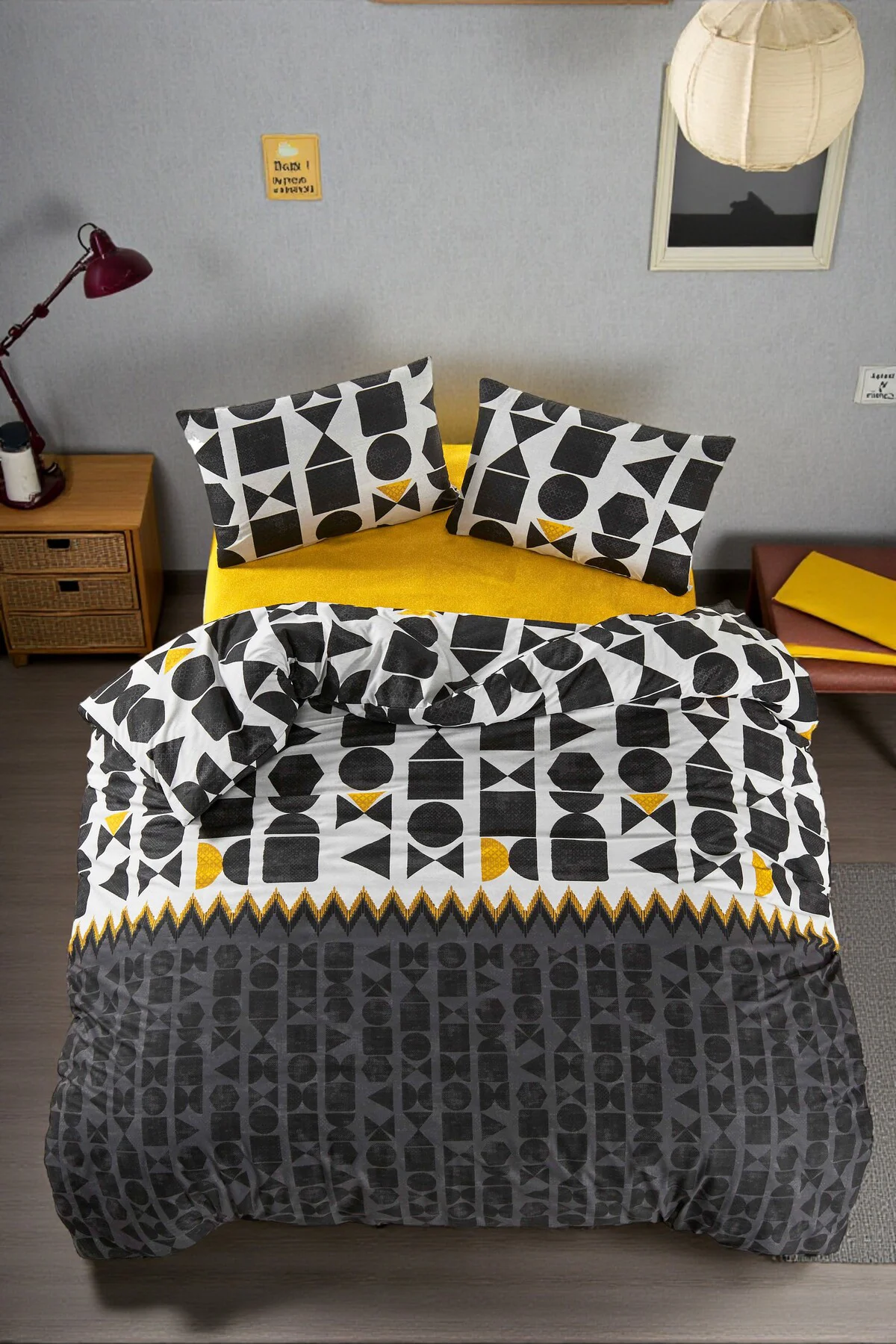Modern Geometrik Desenli Premium Nevresim Seti - %100 Pamuk – Siy Modern Geometrik Desenli Premium Nevresim Seti - %100 Pamuk – Siy