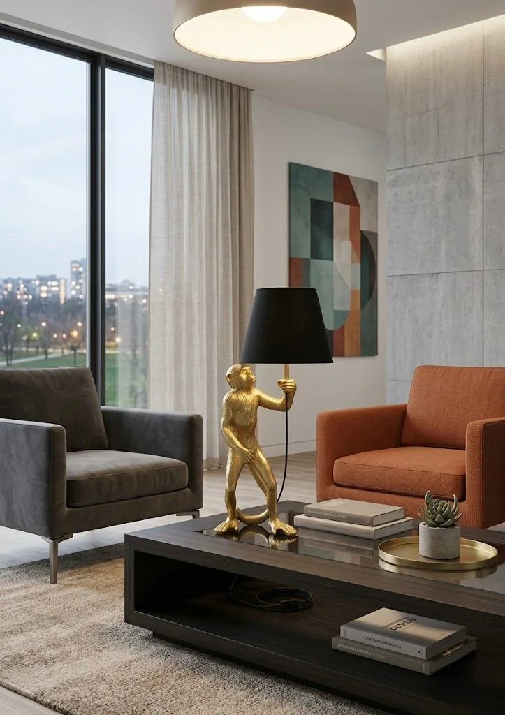 Modern Gold Büst Abajur Maymun Heykel  – Siyah Şapka Dekoratif Ma