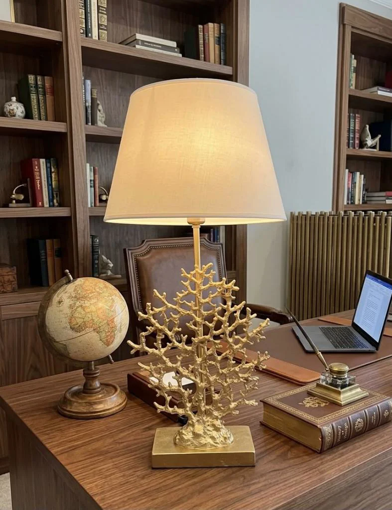 Modern Gold Büst Abajur Mercan Çok Dallı Heykel  – Beyaz Şapka De