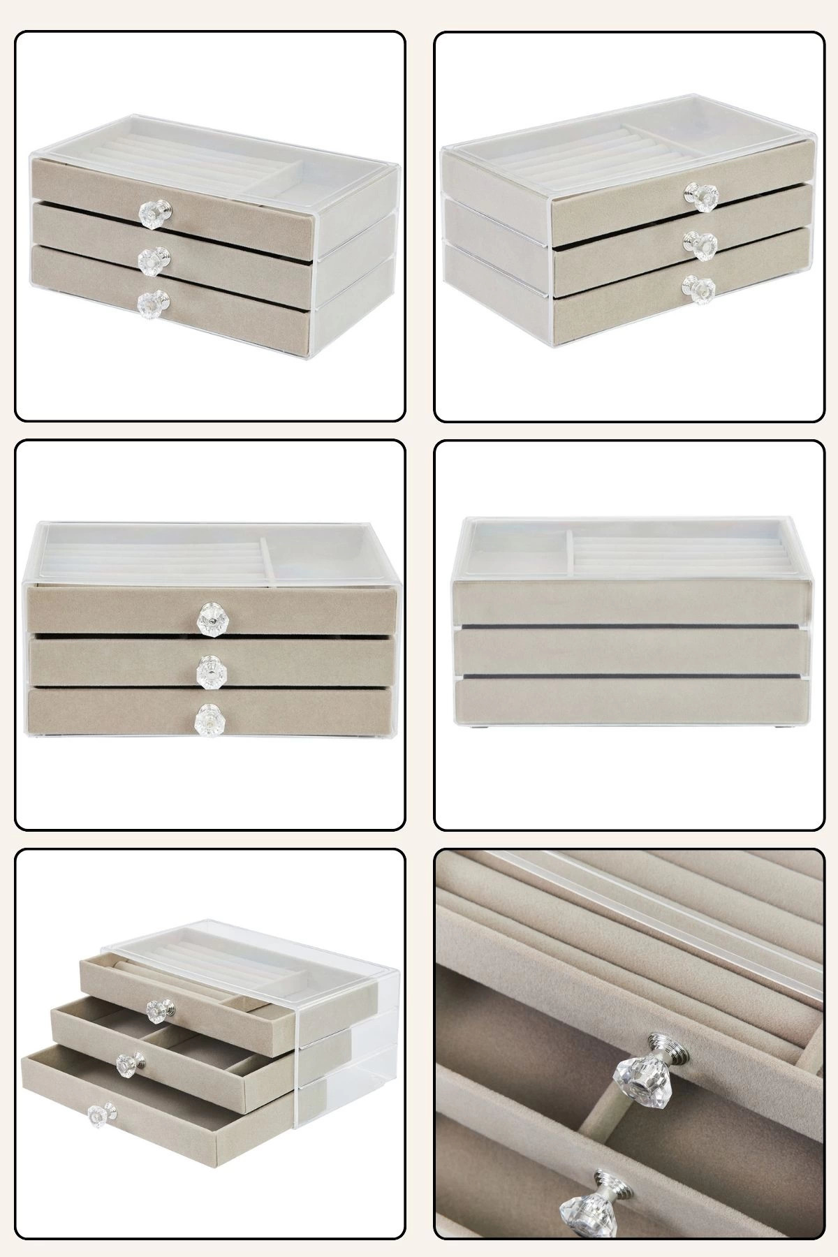 Rby Modern Gri 3 Çekmeceli Taki Bijuteri Mücevher Kutusu Organizer Dü