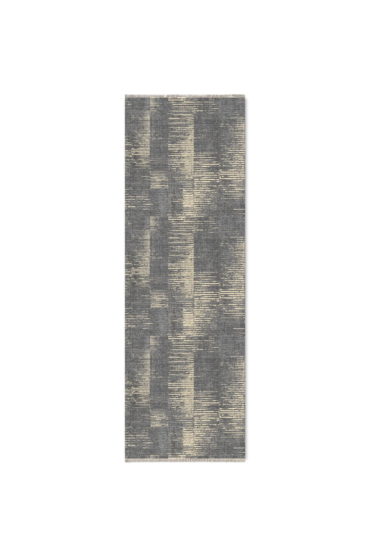 Modern Gri Şönil Halı Kilim Yolluk Kaymaz Yıkanabilir Saçaklı Yat