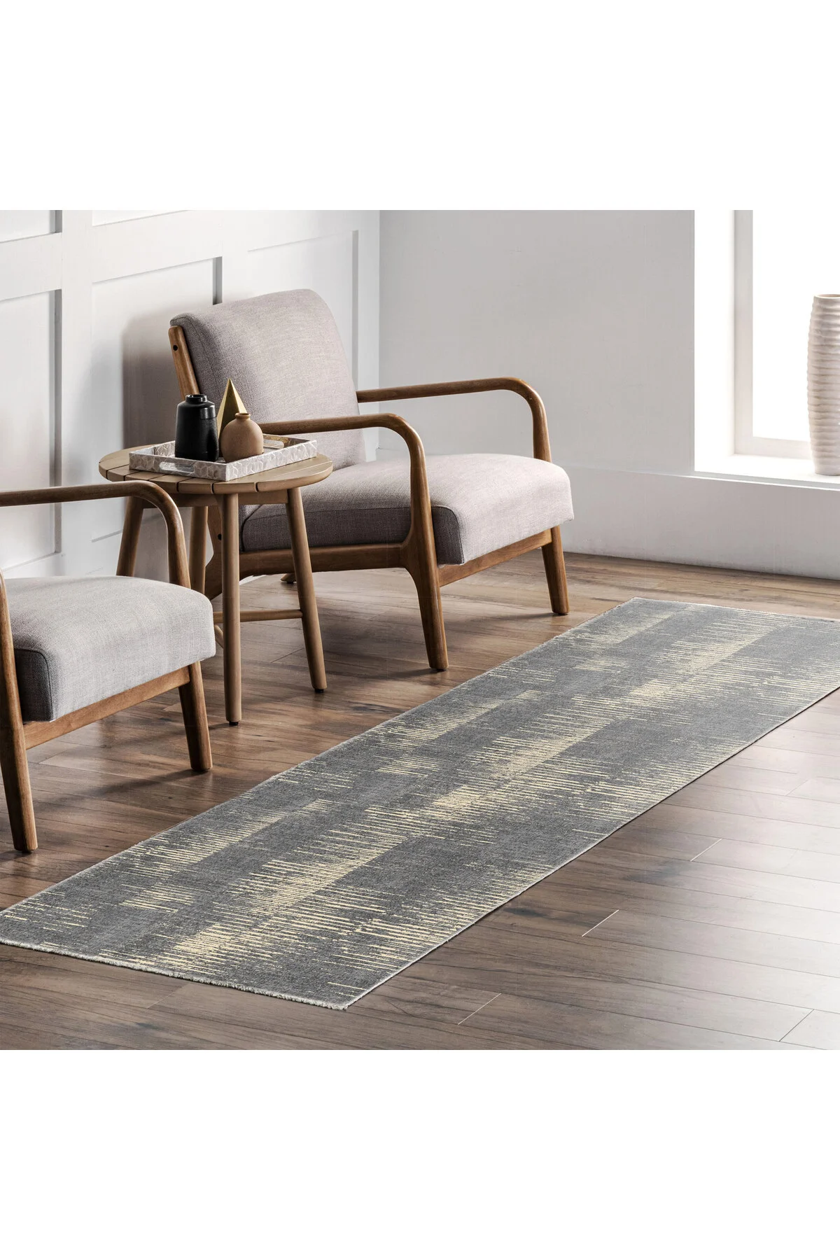 Modern Gri Şönil Halı Kilim Yolluk Kaymaz Yıkanabilir Saçaklı Yat