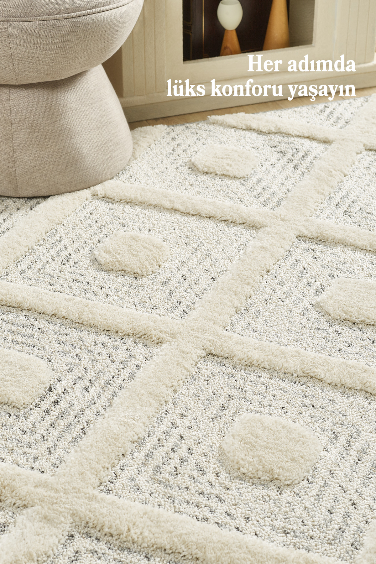 Anaska Home Modern İskandinav Gri Halı Jüt Tabanlı Salon Oturma Odası Halısı 