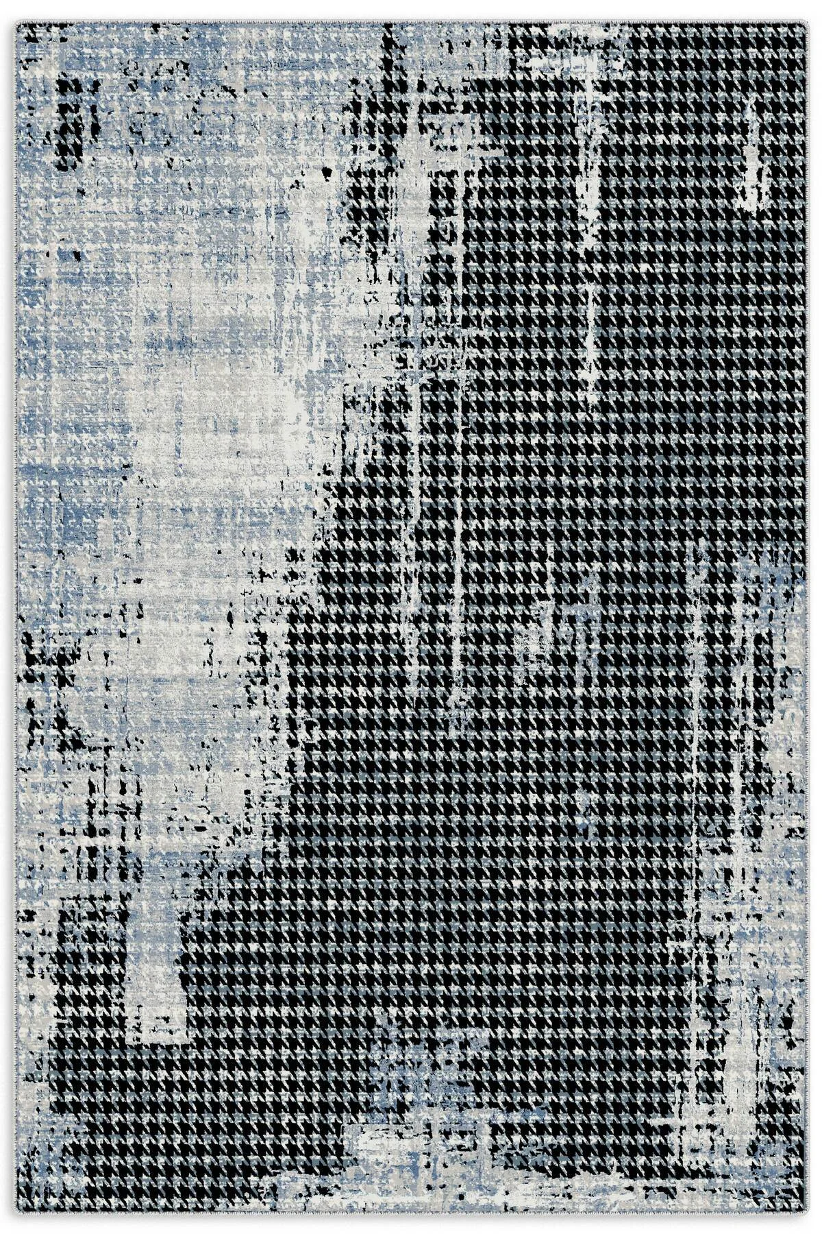 Modern Kazayağı Desenli Şönil Halı Kilim Yolluk Siyah Gri Mavi Kaymaz Taban Yıkanabilir Saçaklı Modern Kazayağı Desenli Şönil Halı Kilim Yolluk Siyah Gri Mavi Kaymaz Taban Yıkanabilir Saçaklı