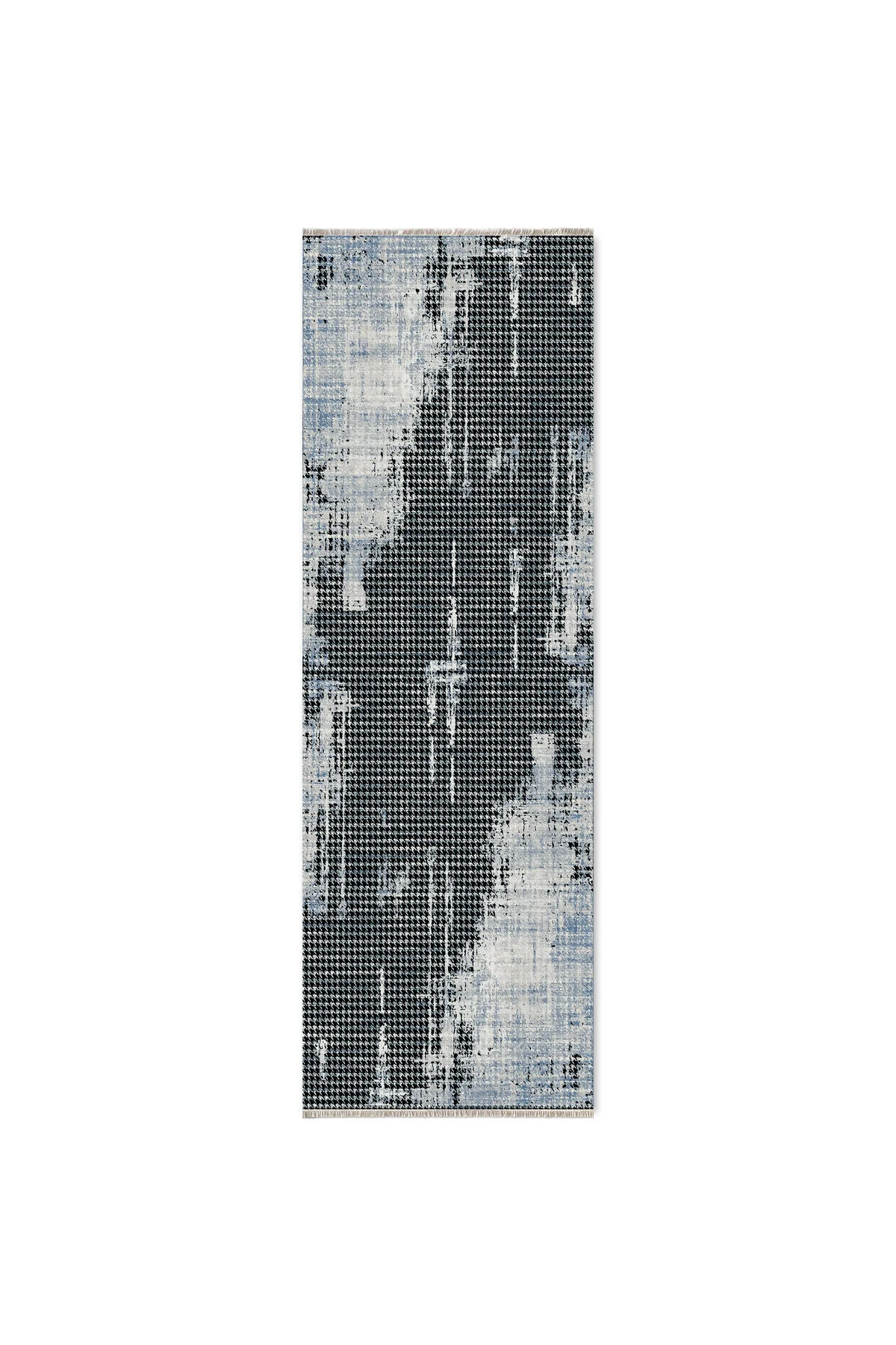Modern Kazayağı Desenli Şönil Halı Kilim Yolluk Siyah Gri Mavi Ka