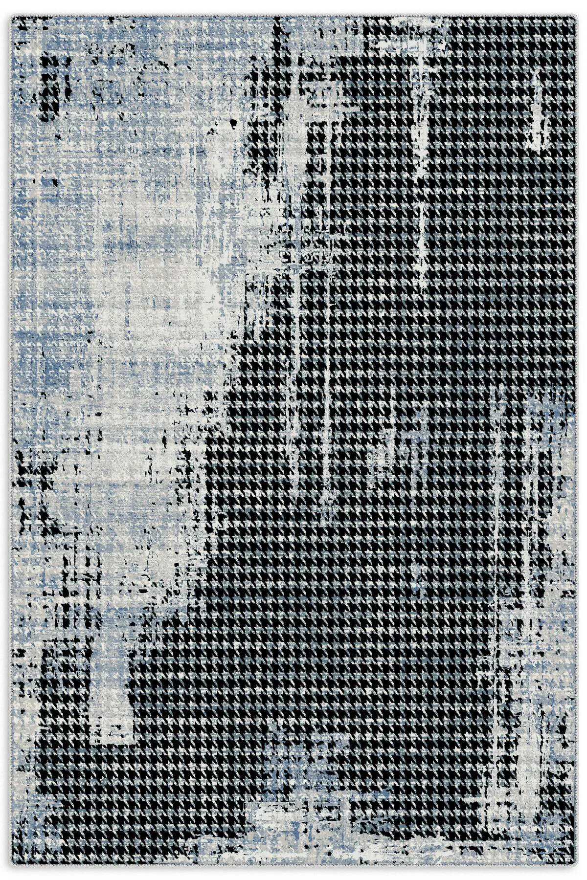 Modern Kazayağı Desenli Şönil Halı Kilim Yolluk Siyah Gri Mavi Ka
