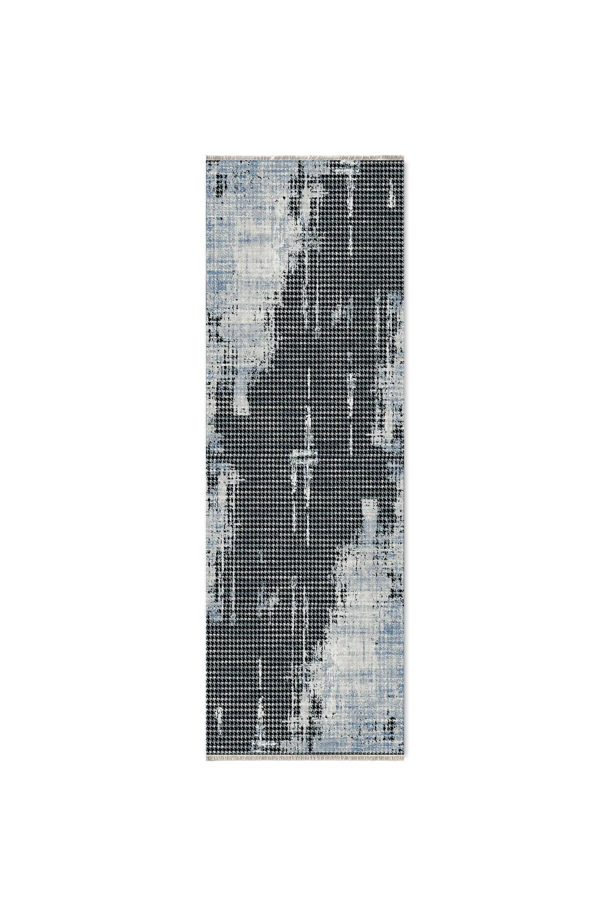 Modern Kazayağı Desenli Şönil Halı Kilim Yolluk Siyah Gri Mavi Kaymaz Taban Yıkanabilir Saçaklı Modern Kazayağı Desenli Şönil Halı Kilim Yolluk Siyah Gri Mavi Kaymaz Taban Yıkanabilir Saçaklı