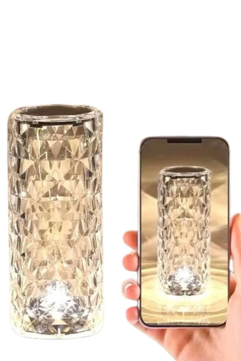 Modern Kristal Masa ve Gece Lambası - Dokunmatik Renk Değiştirme, Kablosuz Şarjlı
