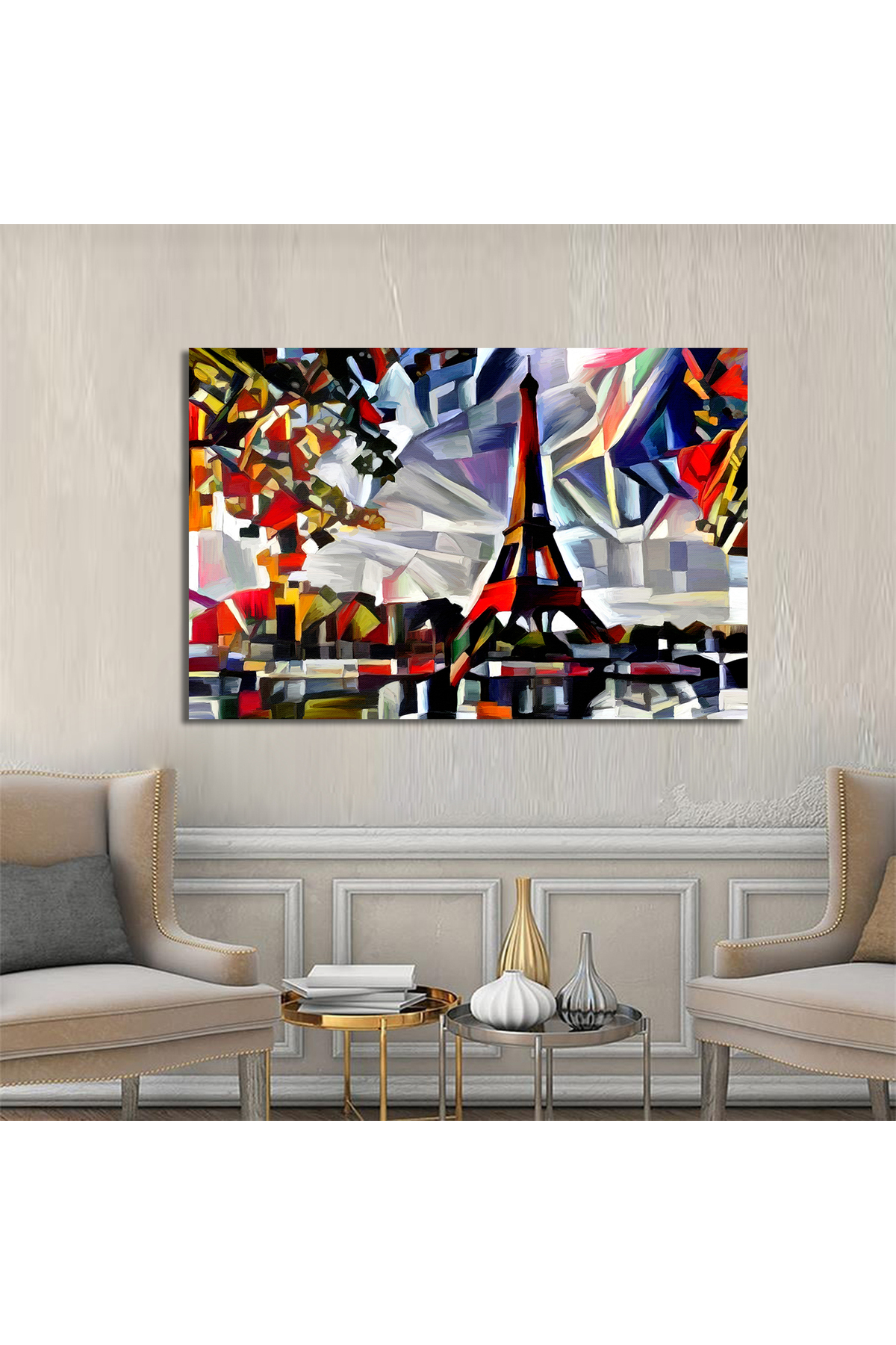 Korkmazkanvas Modern Kübizm Tarzında Parlak Ve Canlı Paris Soyutlaması. Kanvas