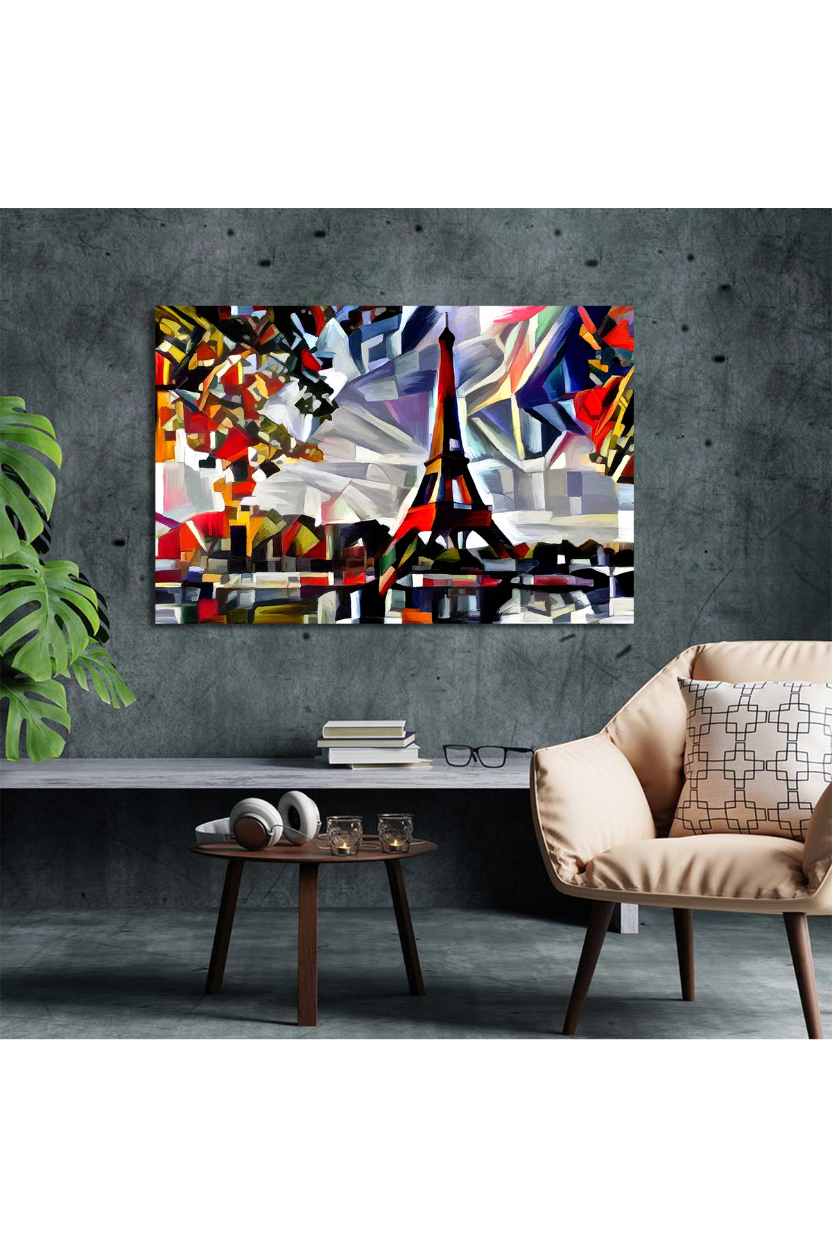 Korkmazkanvas Modern Kübizm Tarzında Parlak Ve Canlı Paris Soyutlaması. Kanvas