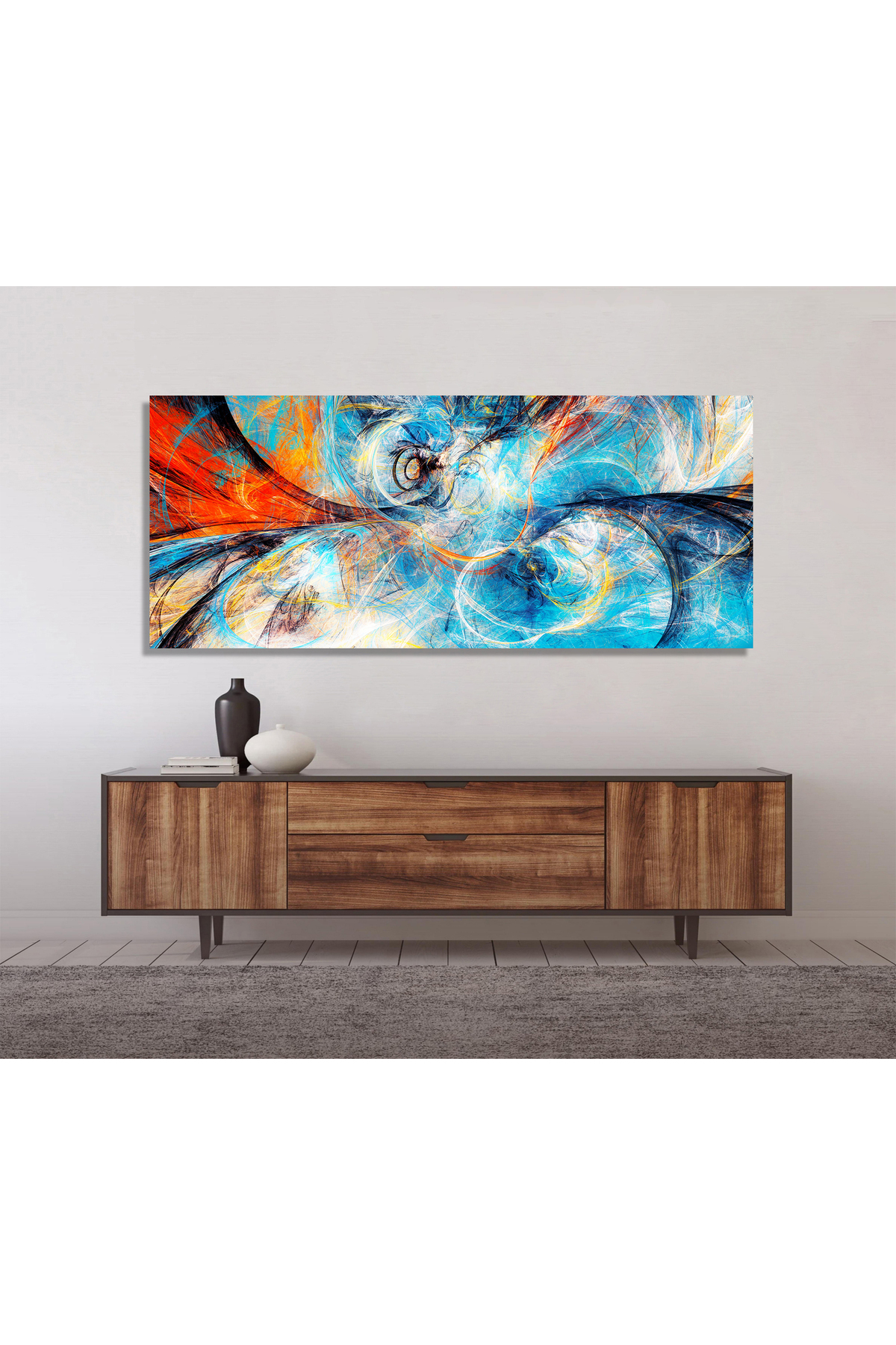 Korkmazkanvas Modern Mavi Turuncu Boya. Yaratıcı Grafik Tasarım İçin Fraktal Sa