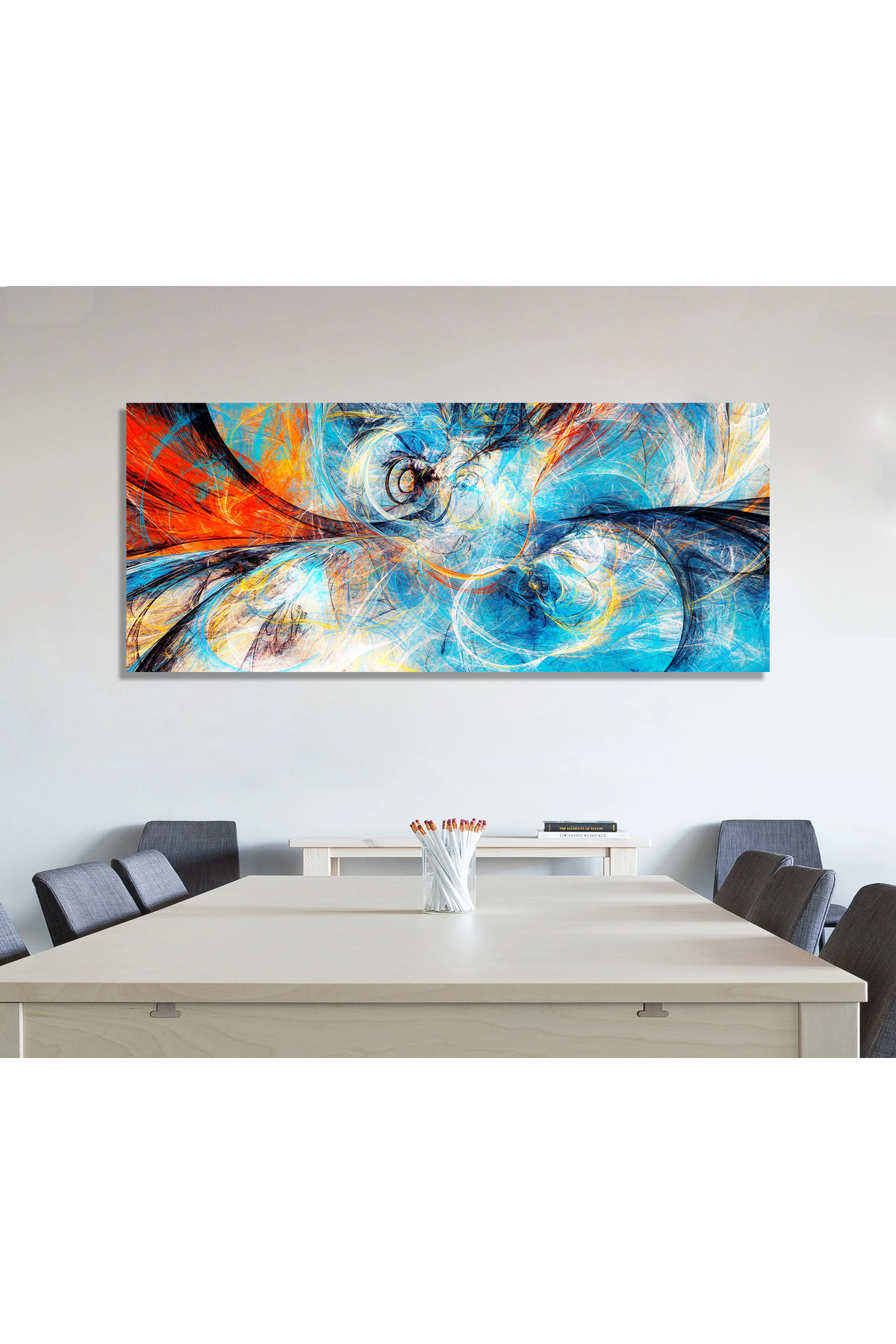 Korkmazkanvas Modern Mavi Turuncu Boya. Yaratıcı Grafik Tasarım İçin Fraktal Sa