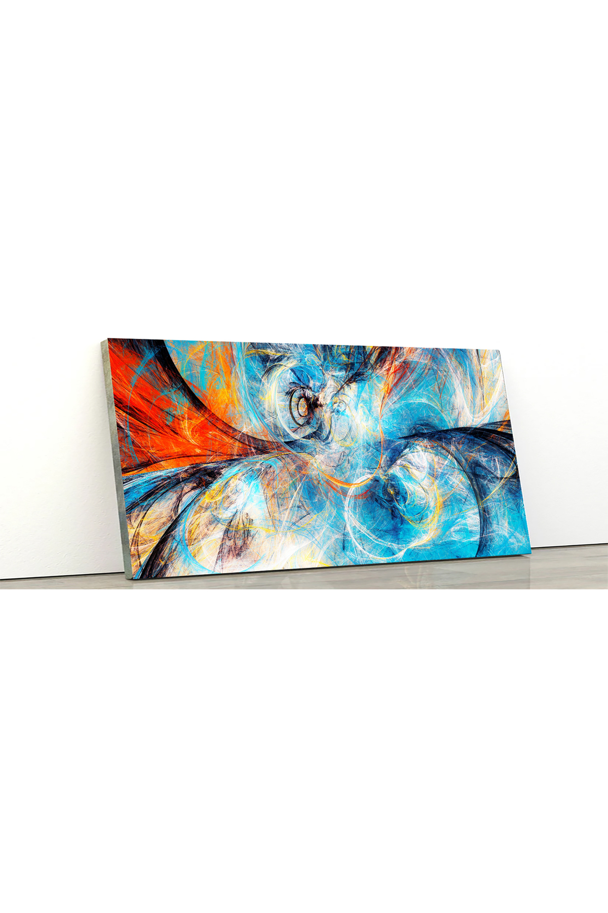 Korkmazkanvas Modern Mavi Turuncu Boya. Yaratıcı Grafik Tasarım İçin Fraktal Sa