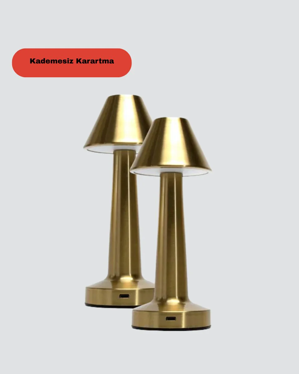 Modern Metal Masa Lambası 3 Renkli Işık Modu, Şarjlı LED ve Kademesiz Parlaklık