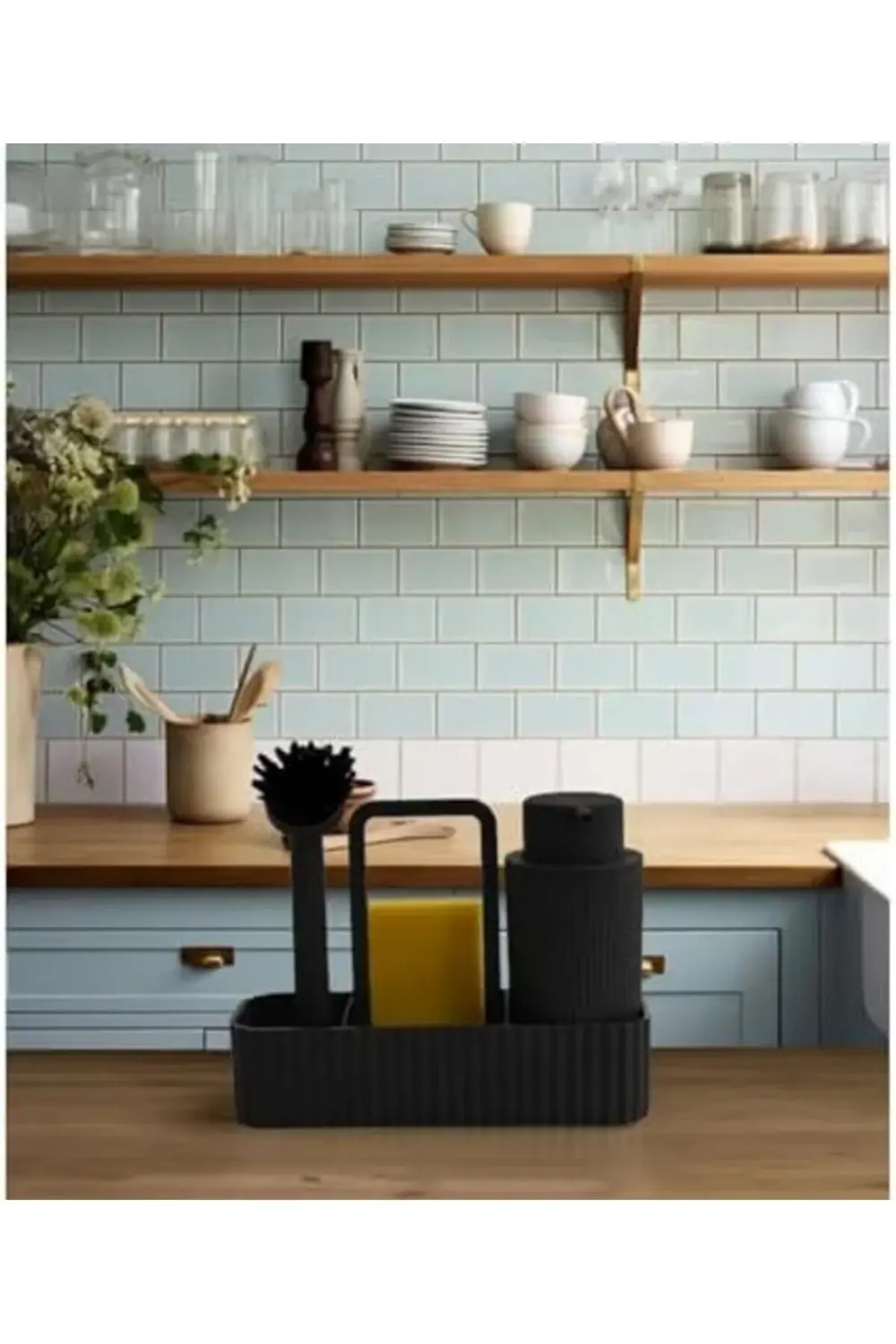 Modern Mutfak Düzenleyici Set, Sıvı Sabunluk, Fırçalık, Süngerlik