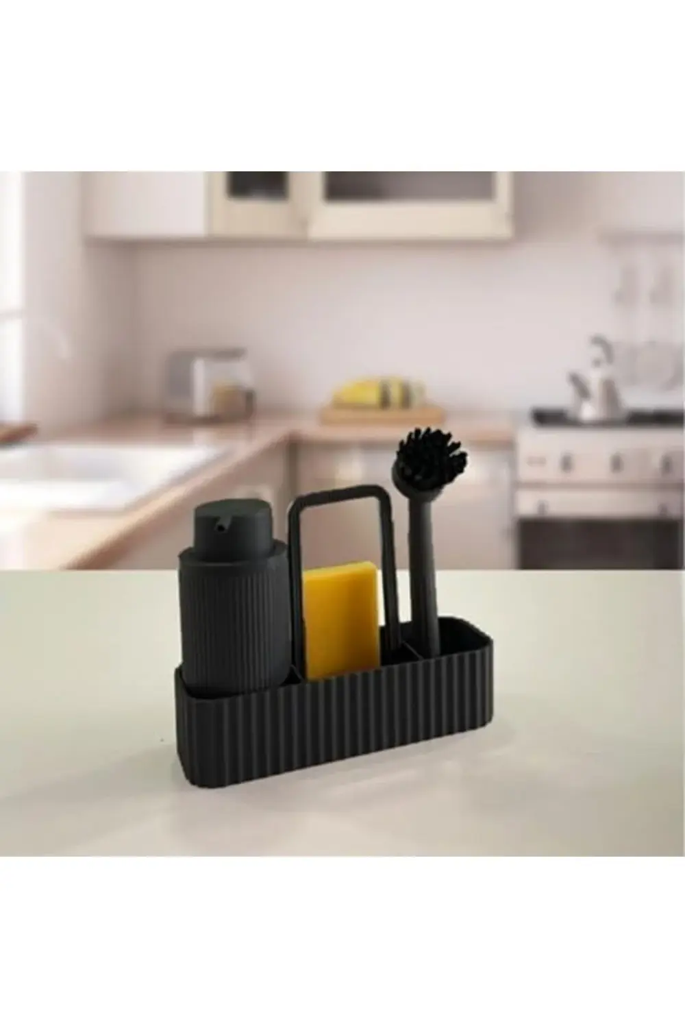 Modern Mutfak Düzenleyici Set, Sıvı Sabunluk, Fırçalık, Süngerlik