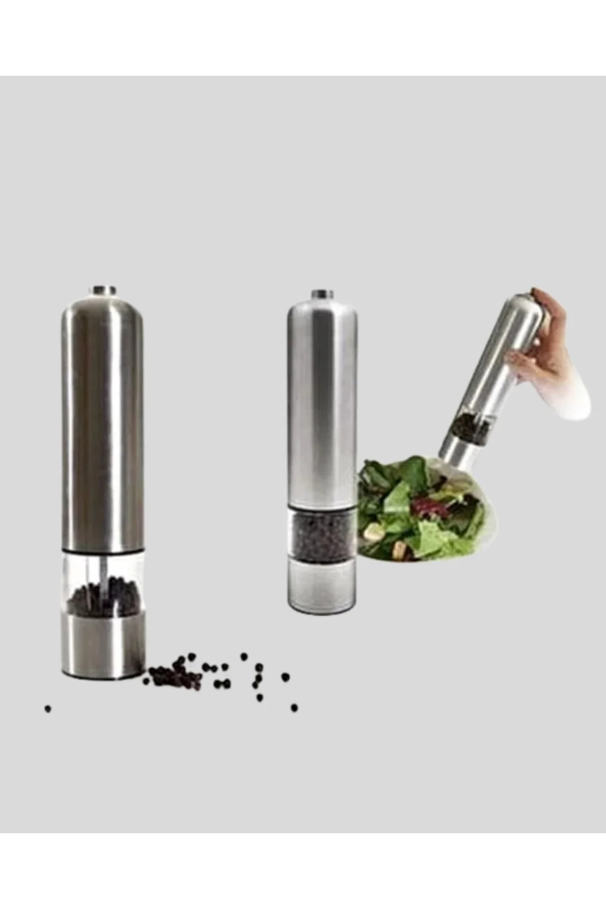 Modern Otomatik Baharat Öğütücü Seti – Pilli, Paslanmaz Çelik, LE