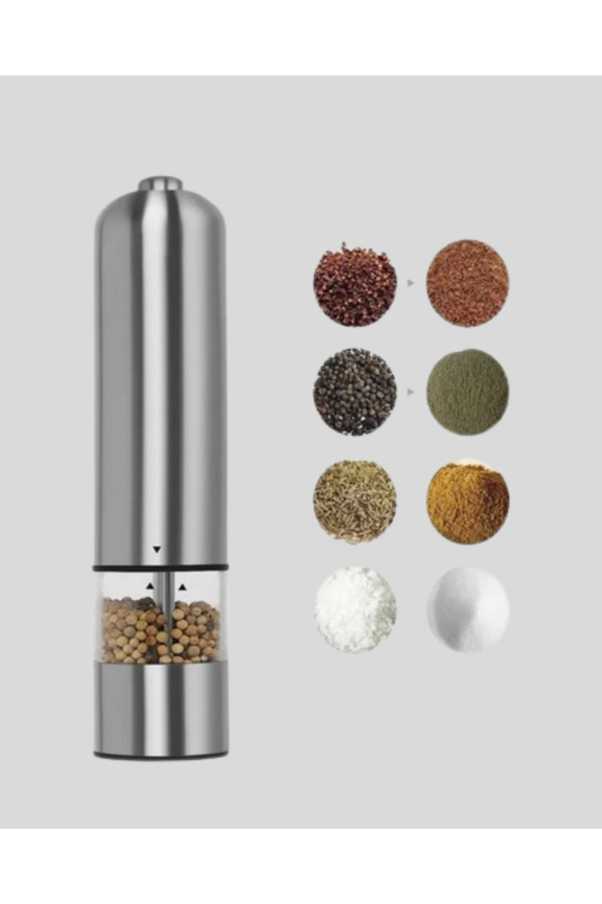 Modern Otomatik Baharat Öğütücü Seti – Pilli, Paslanmaz Çelik, Le