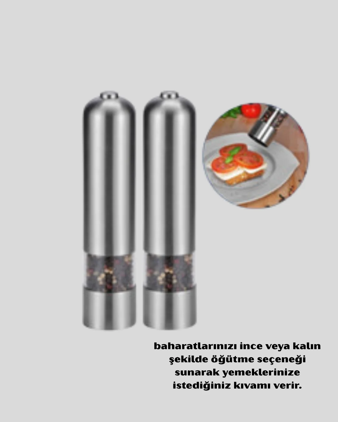 Modern Otomatik Baharat Öğütücü Seti – Pilli, Paslanmaz Çelik, LED Aydınlatmalı Fiyatı, Yorumları ve Özellikleri