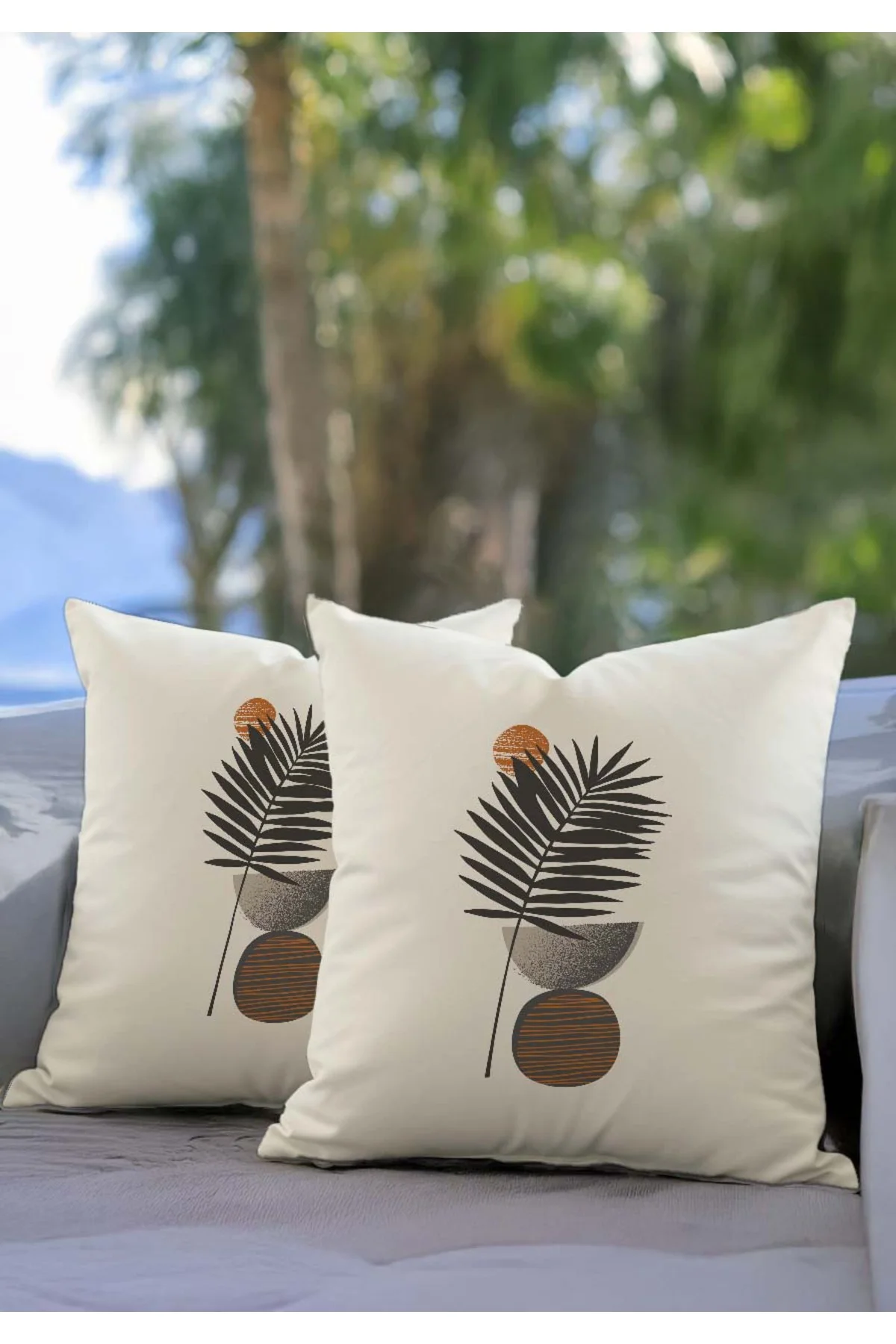 Modern Palmiye Yaprağı Desenli Dekoratif Kırlent Kılıfı 2li Set