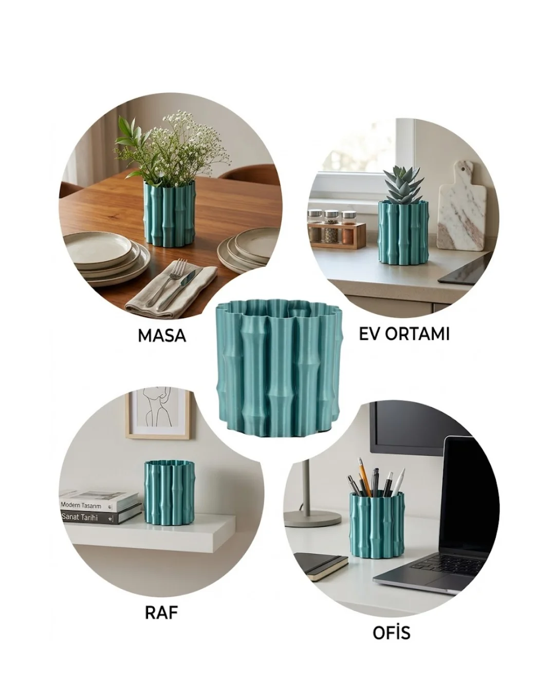 Modern Parlak Yeşil Vazo Dekoratif Şık Tasarım Salon Ofis Kullanı