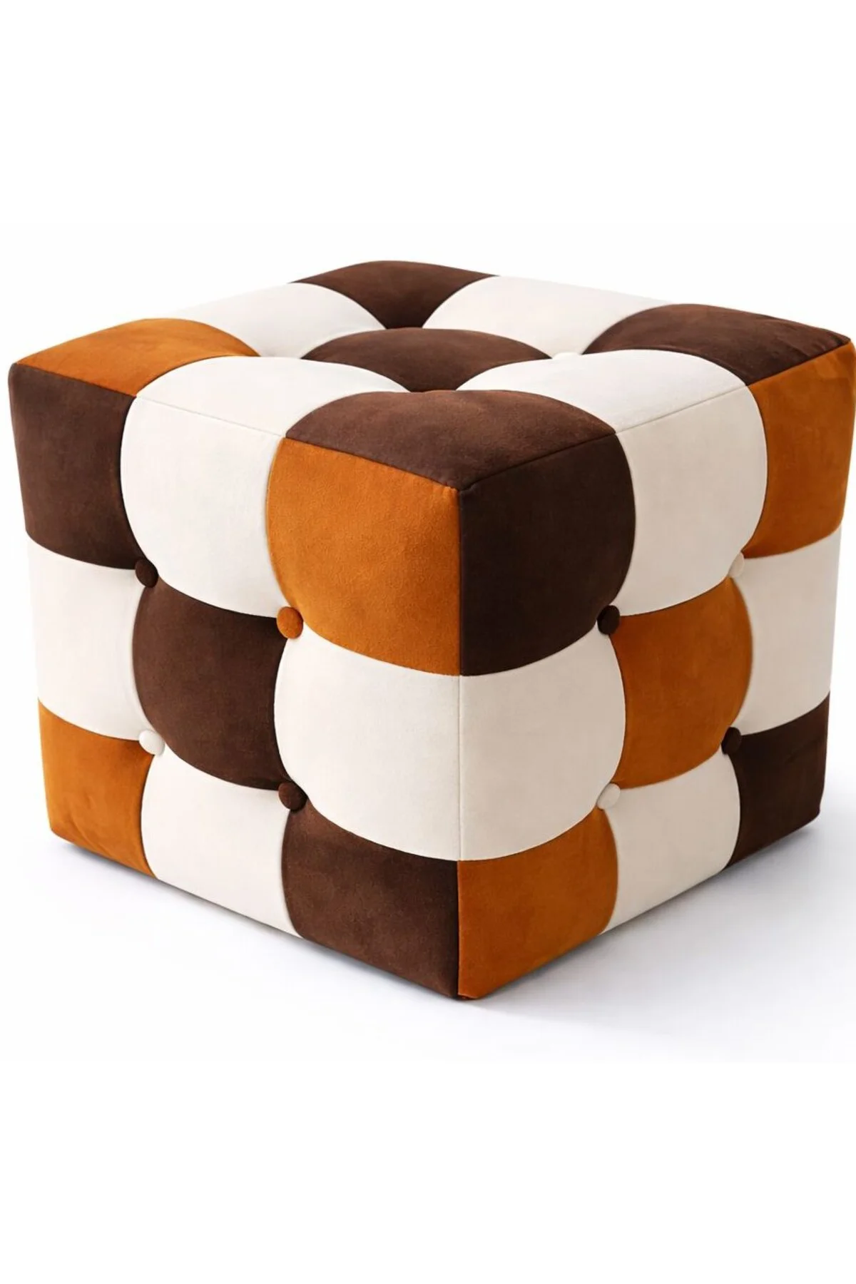 Modern Patchwork Renkli Puf - Dekoratif Oturma Taburesi El Yapımı Şık Tasarım