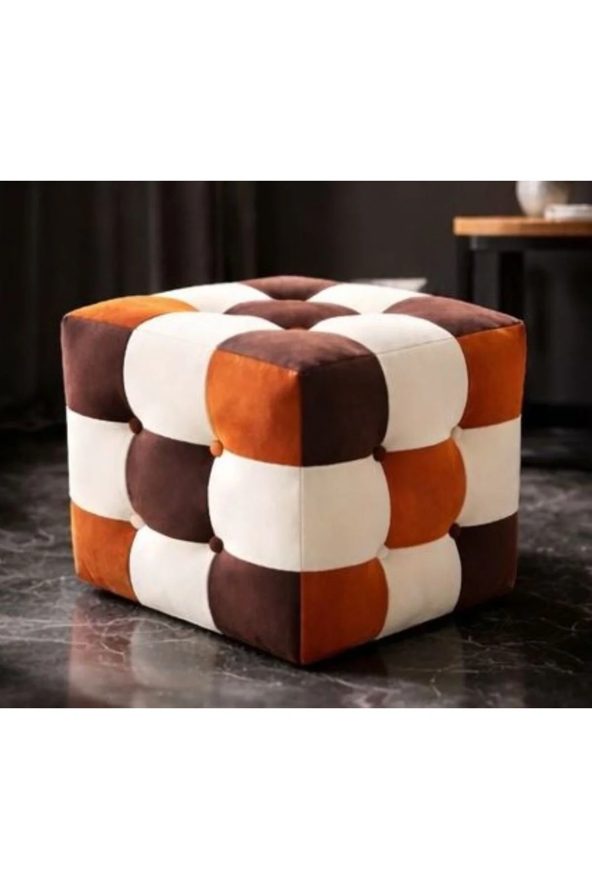 Modern Patchwork Renkli Puf - Dekoratif Oturma Taburesi El Yapımı Şık Tasarım