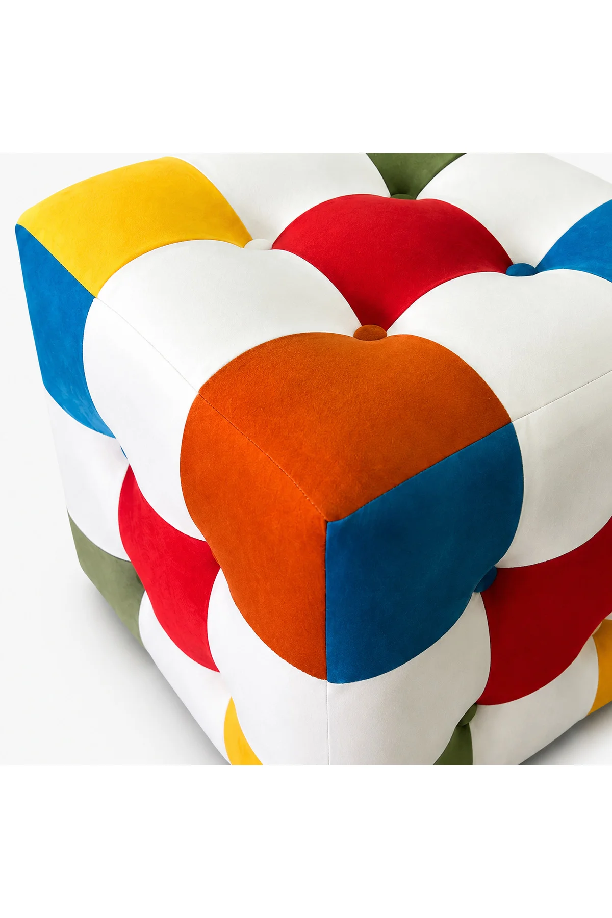 Modern Patchwork Renkli Puf - Dekoratif Oturma Taburesi El Yapımı Şık Tasarım Çok Renkli