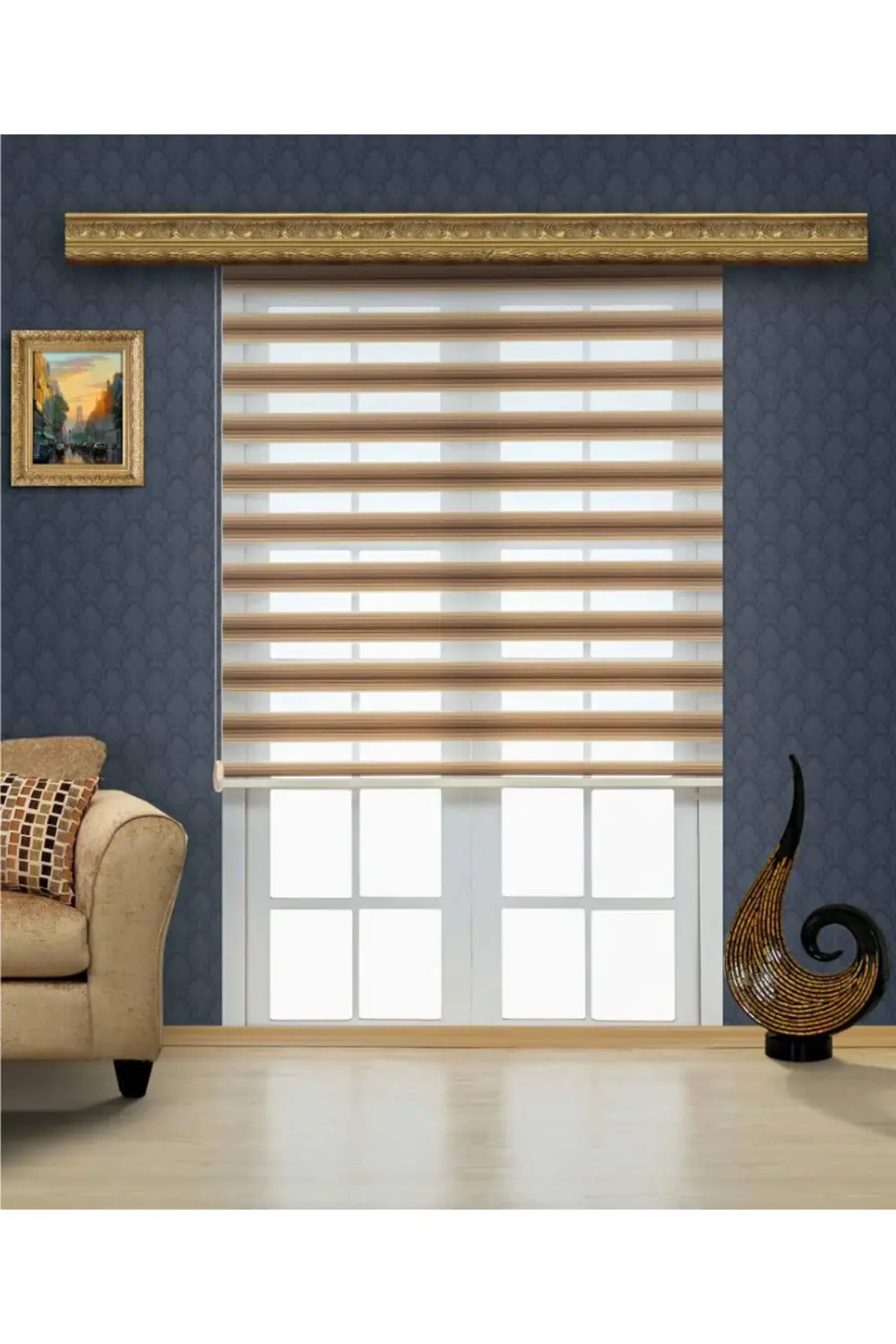 Modern Pliseli Renk Geçişli Lüks zebra Perde, Alüminyum Kasalı Yü