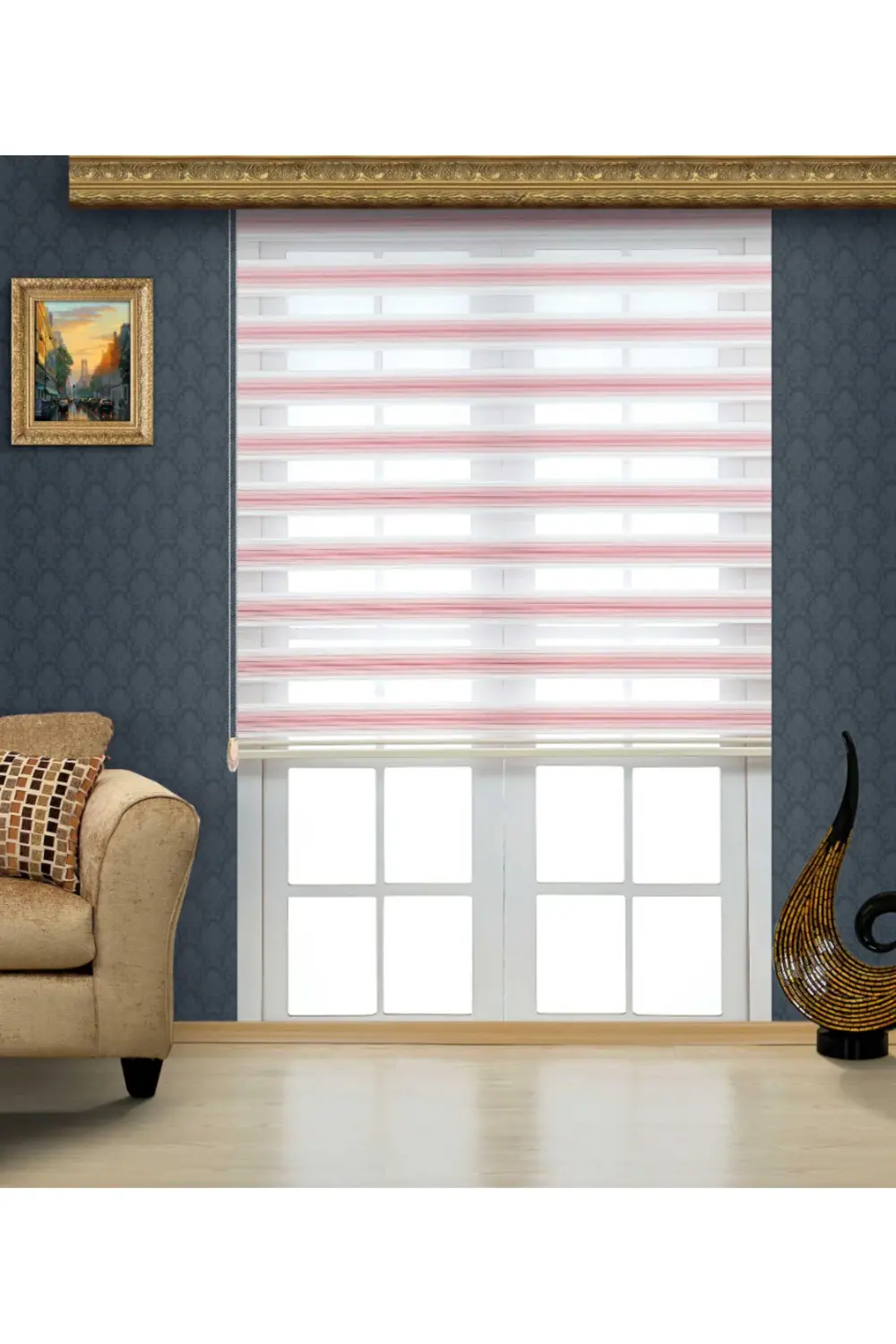 Modern Pliseli Renk Geçişli Lüks zebra Perde, Alüminyum Kasalı Yü