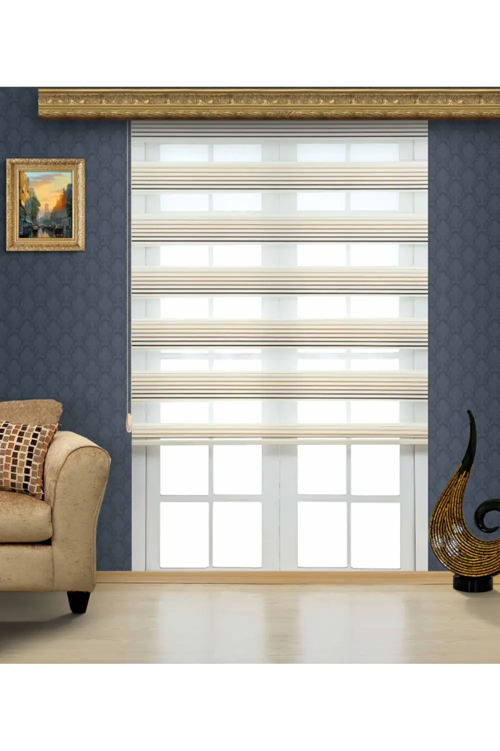 Modern Pliseli Renk Geçişli Lüks zebra Perde, Alüminyum Kasalı Yü