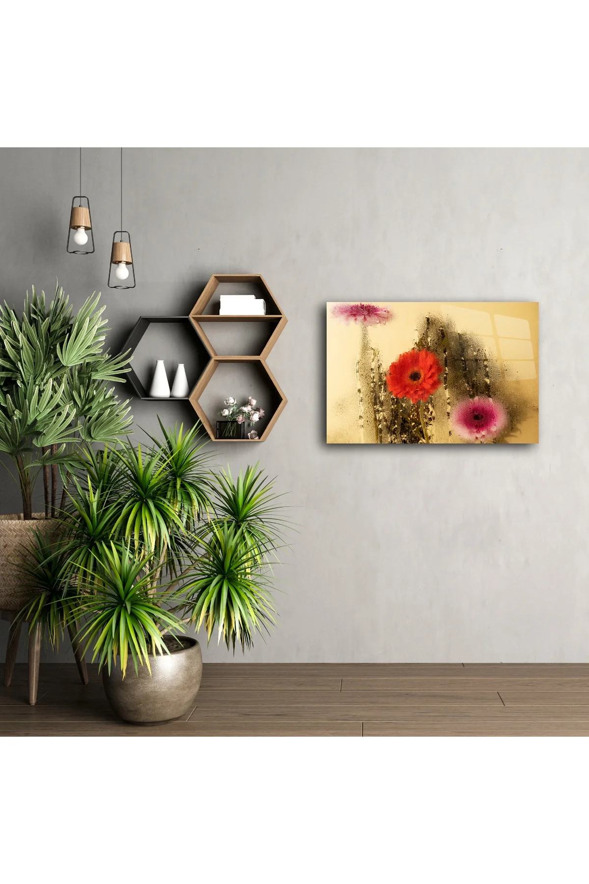 Modern Renkli Cam Çiçek Tablosu Modern Renkli Cam Çiçek Tablosu