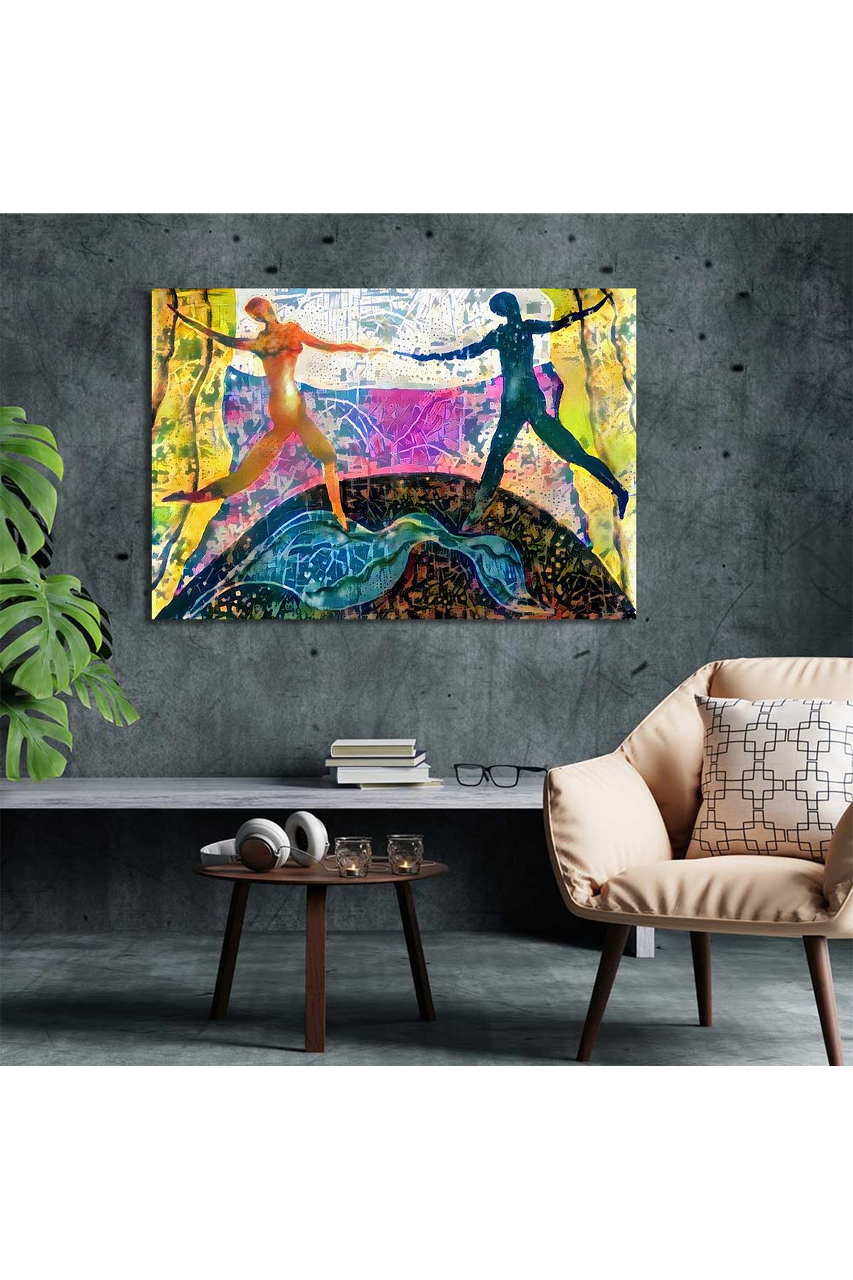 Korkmazkanvas Modern Sanat Soyut Resim. Dans Eden Figürler. Kanvas Tablo