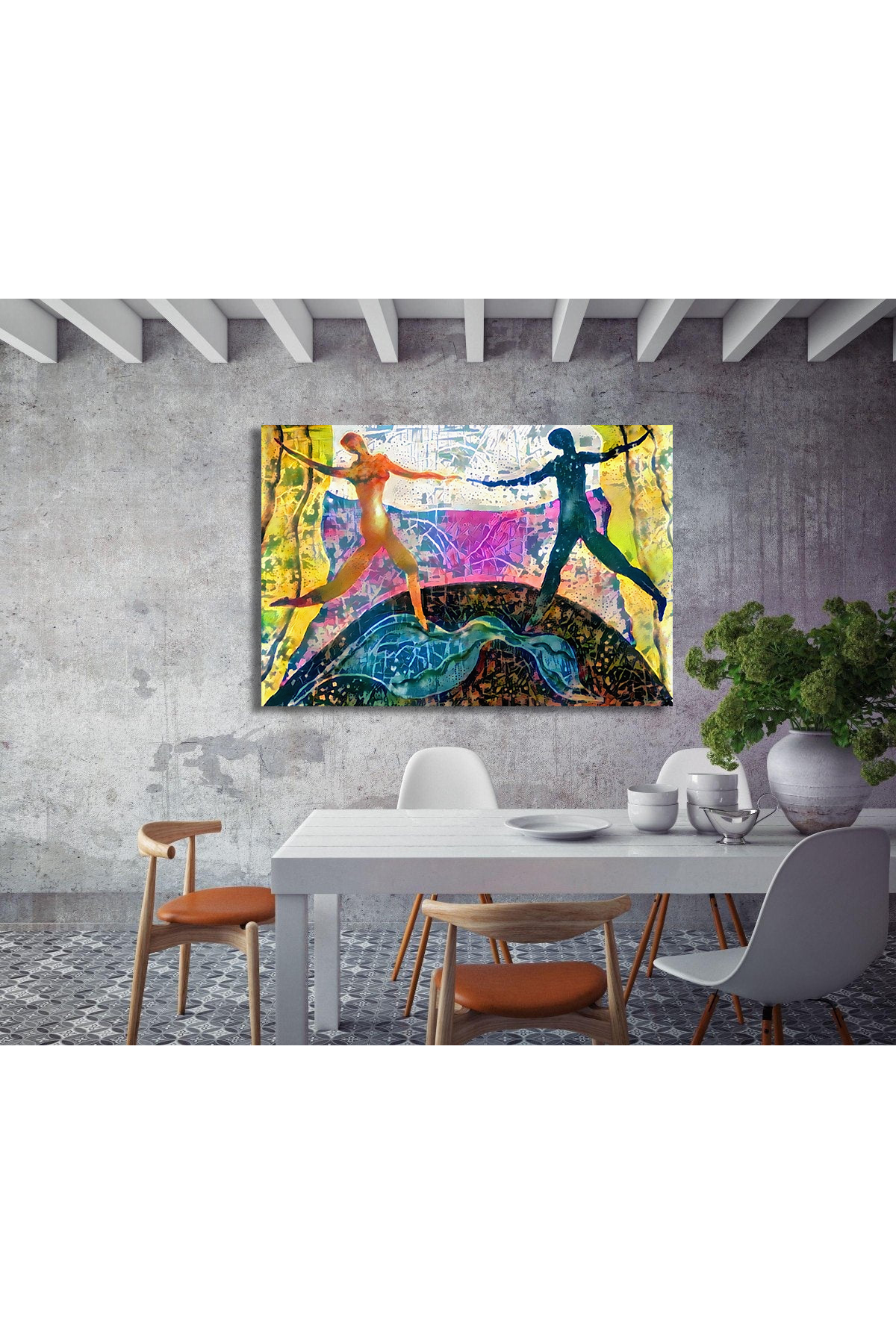 Korkmazkanvas Modern Sanat Soyut Resim. Dans Eden Figürler. Kanvas Tablo