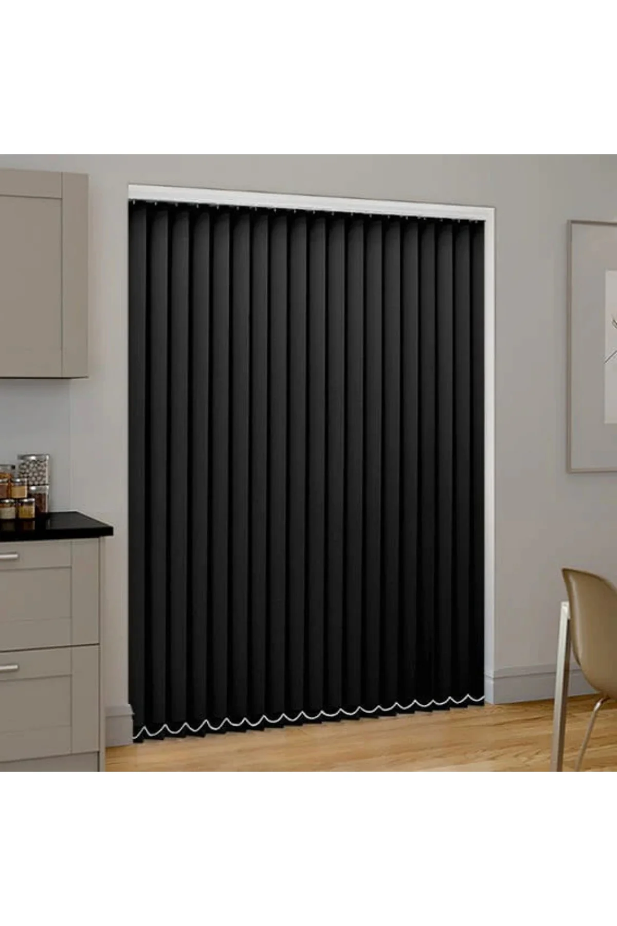 Modern Siyah Dikey Jaluzi Stor Perde / Ev, İşyeri ve Ofisler İçin Karartma Dikey Stor Perde, Alüminyum Kasalı Yüksek Kaliteli - W1140/XDP