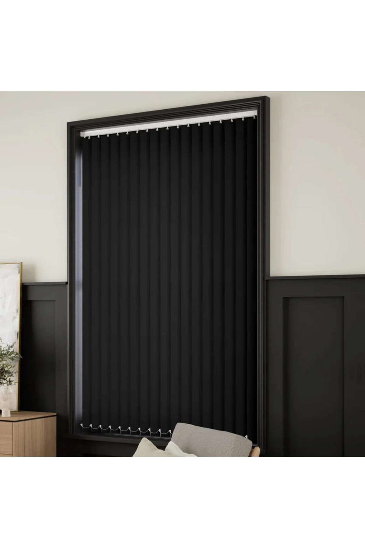 Modern Siyah Dikey Jaluzi Stor Perde / Ev, İşyeri ve Ofisler İçin Karartma Dikey Stor Perde, Alüminyum Kasalı Yüksek Kaliteli - W1140/XDP