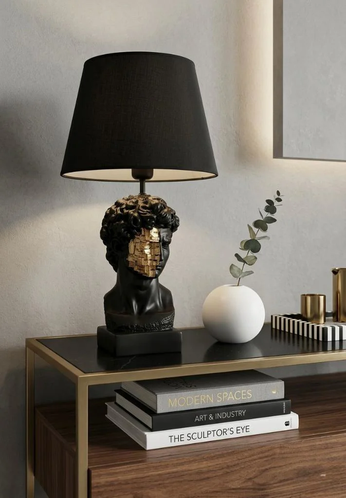 Modern Siyah Gold Detaylı Büst Abajur Her-mes Model  – Dekoratif 
