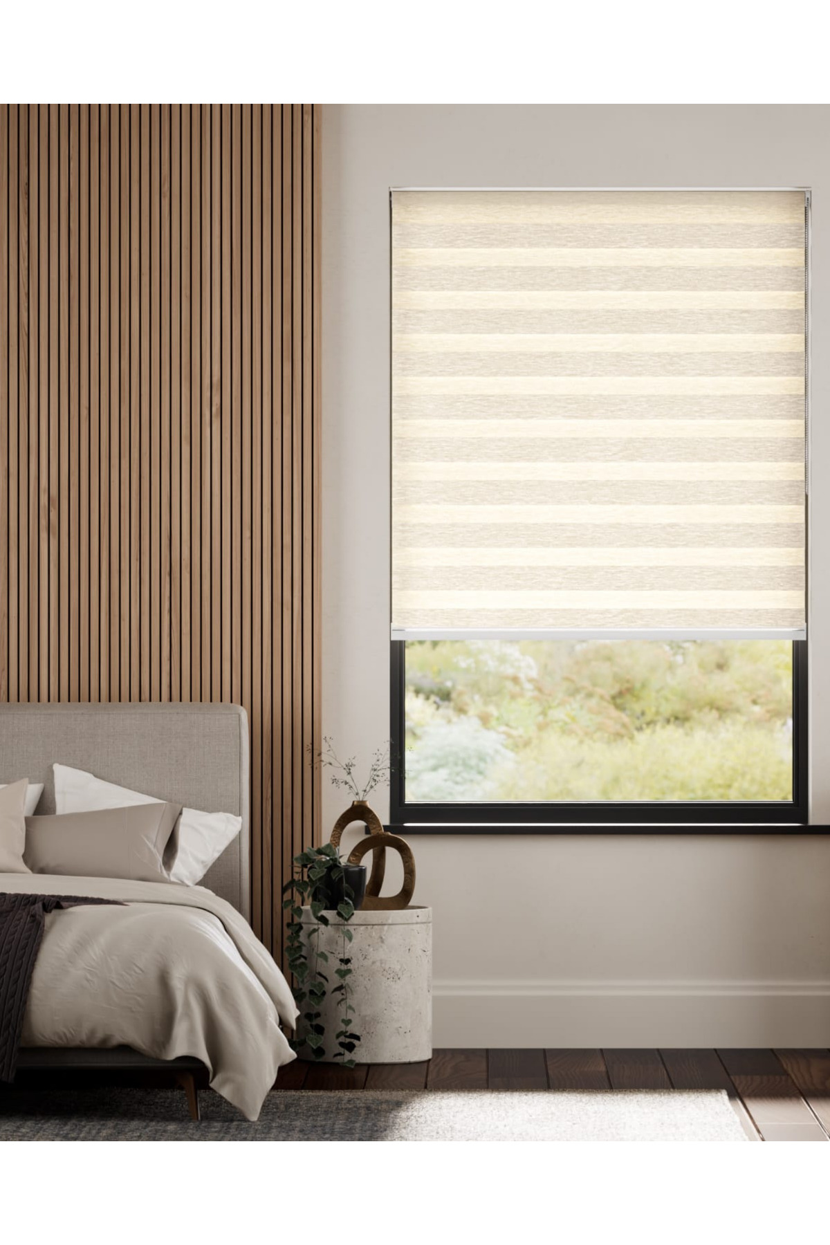 Modern Soft Bambu Bej Zebra Stor Perde , Alüminyum Kasalı Yüksek 