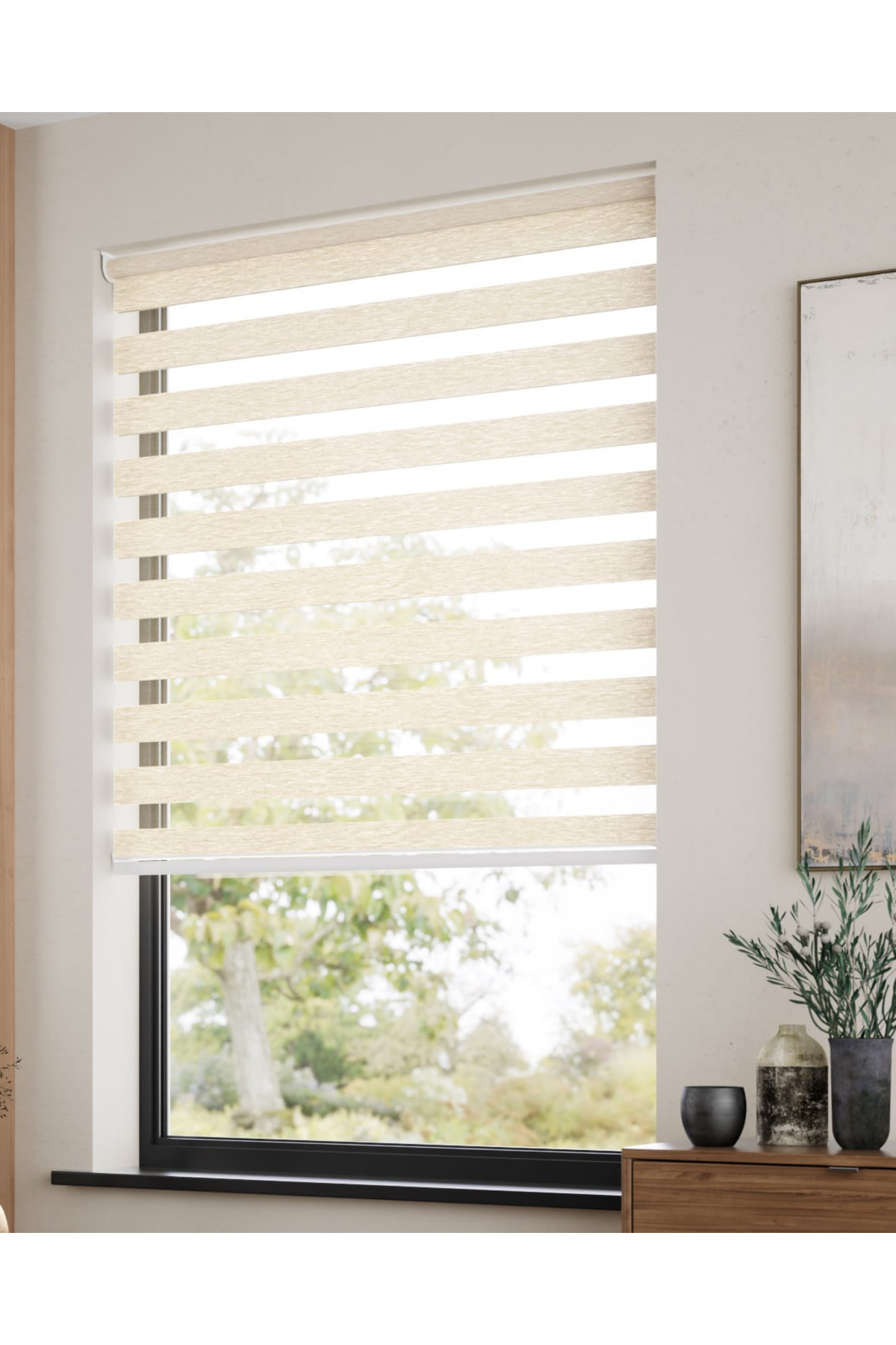 Modern Soft Bambu Bej Zebra Stor Perde , Alüminyum Kasalı Yüksek 