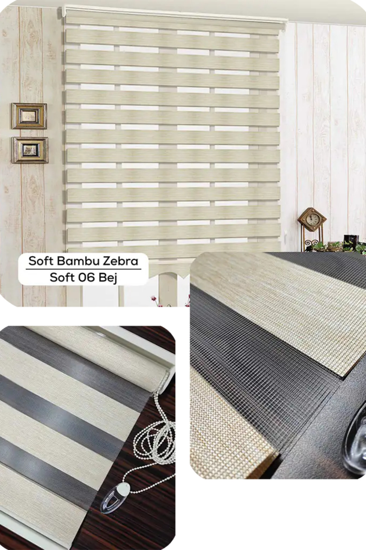 Modern Soft Bambu Bej Zebra Stor Perde , Alüminyum Kasalı Yüksek 