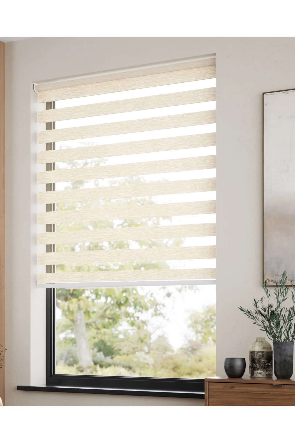 Modern Soft Bambu Bej Zebra Stor Perde , Alüminyum Kasalı Yüksek 