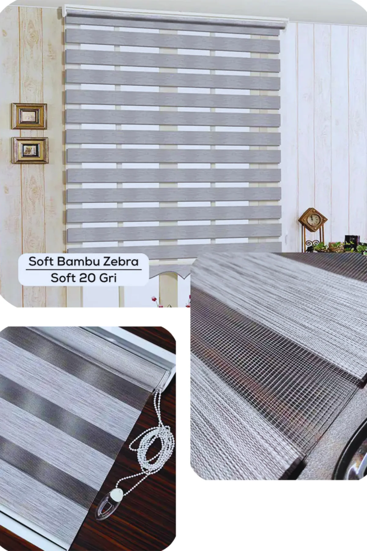 Modern Soft Bambu Gri Zebra Stor Perde , Alüminyum Kasalı Yüksek 