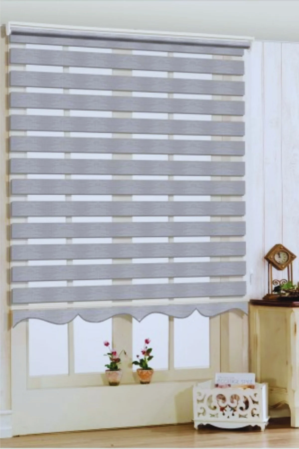 Modern Soft Bambu Gri Zebra Stor Perde , Alüminyum Kasalı Yüksek 