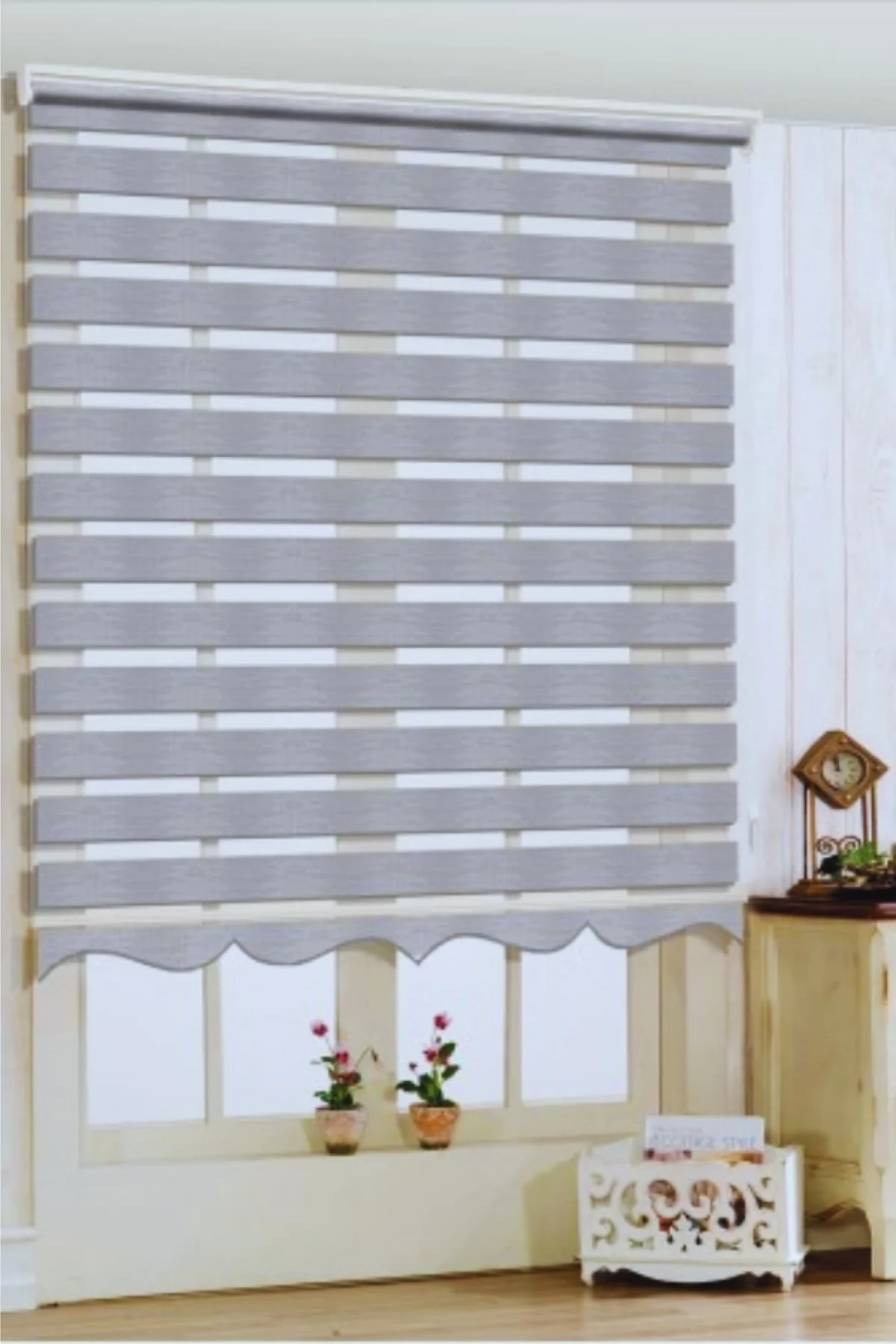 Modern Soft Bambu Gri Zebra Stor Perde , Alüminyum Kasalı Yüksek 