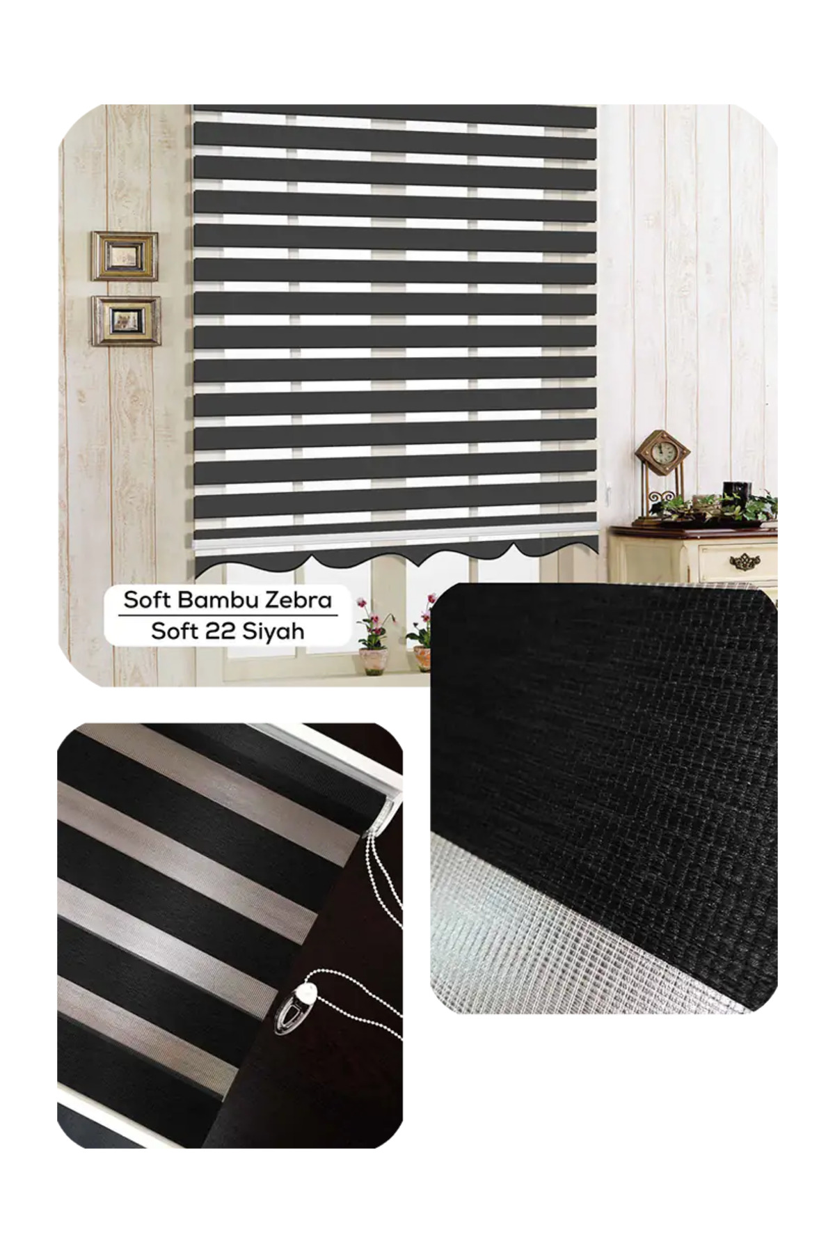 Modern Soft Bambu Siyah Zebra Stor Perde , Alüminyum Kasalı Yükse