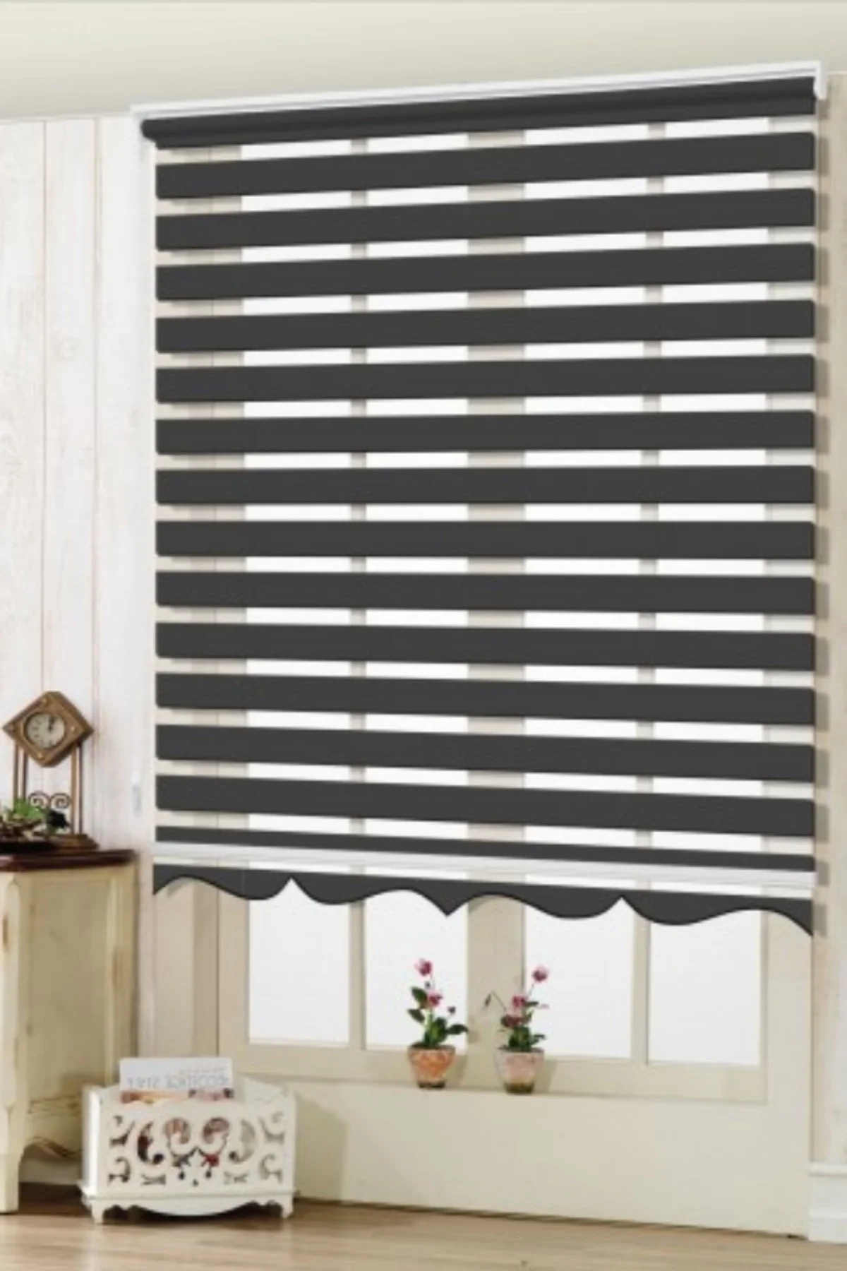 Modern Soft Bambu Siyah Zebra Stor Perde , Alüminyum Kasalı Yükse