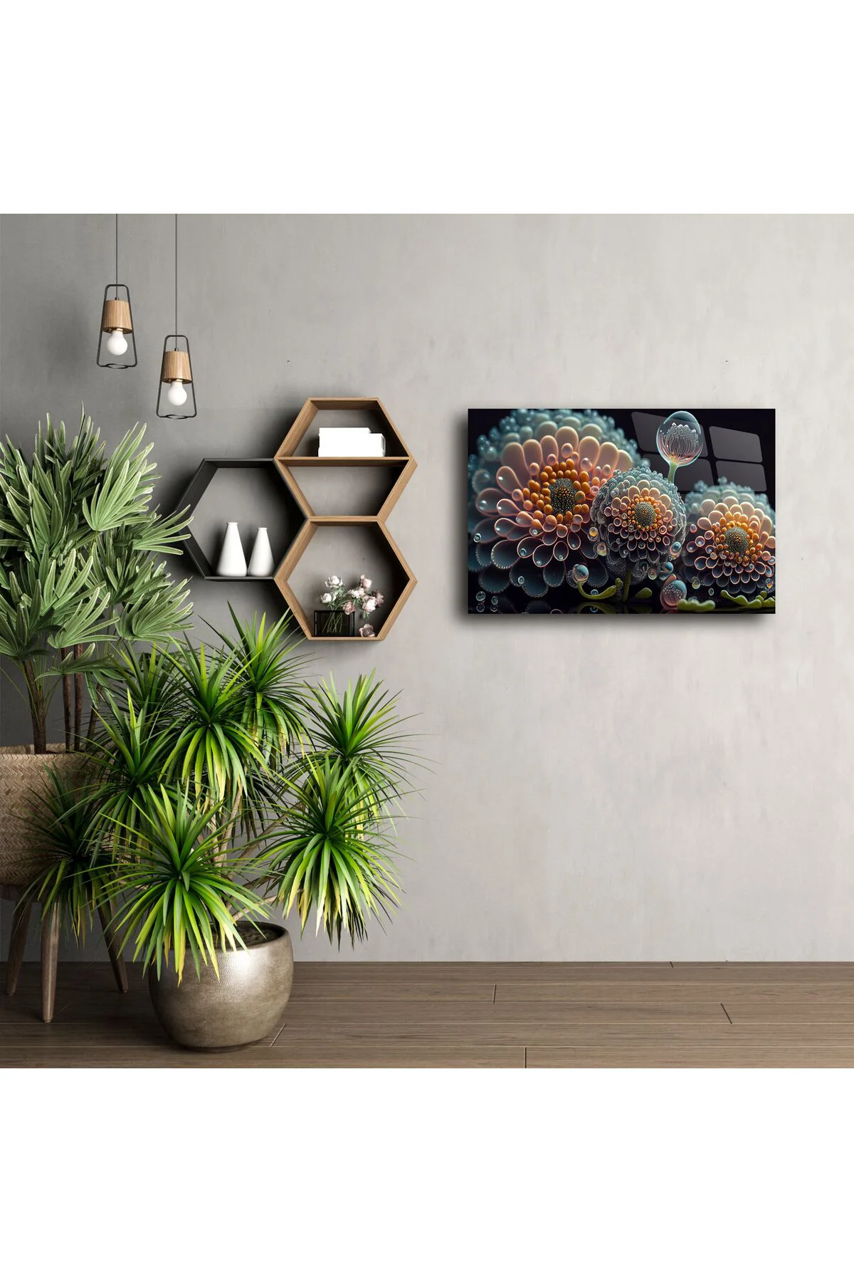 Modern Soyut Çiçek Tasarımlı Cam Tablo Modern Soyut Çiçek Tasarımlı Cam Tablo